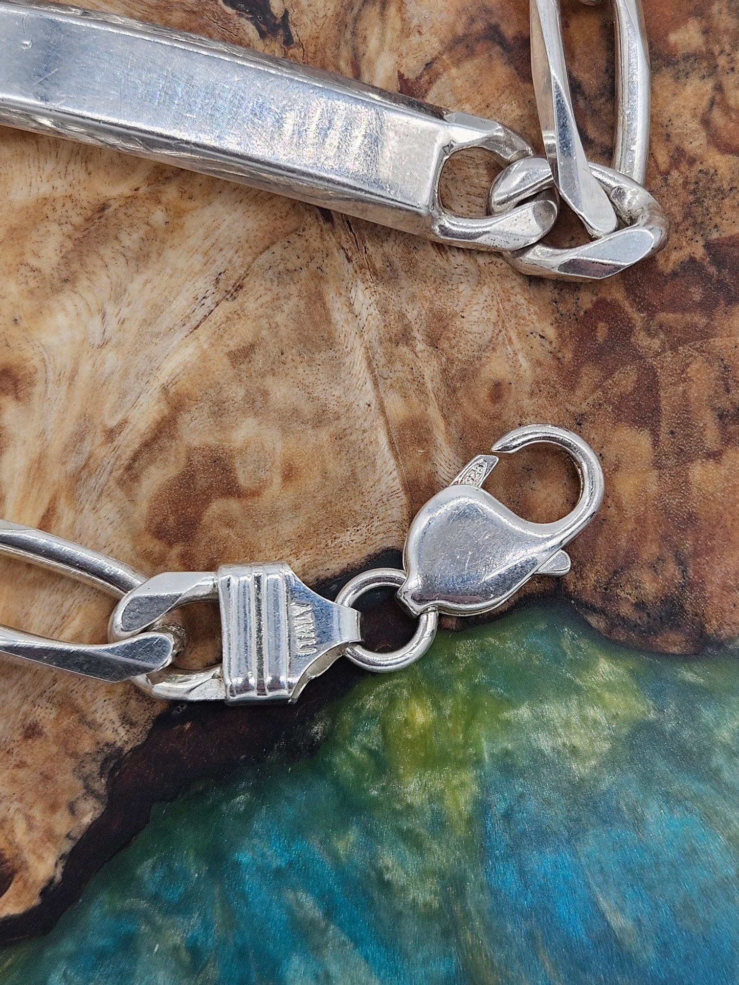 Solid Sterling Silver 925 ID Tag Identity Bracelet, 9" inch, 32 grams.