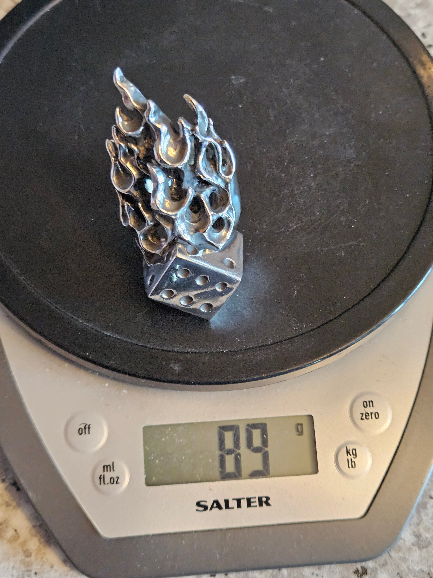 Huge Flaming Dice Ring - 89 Grams, UK Size Z+7