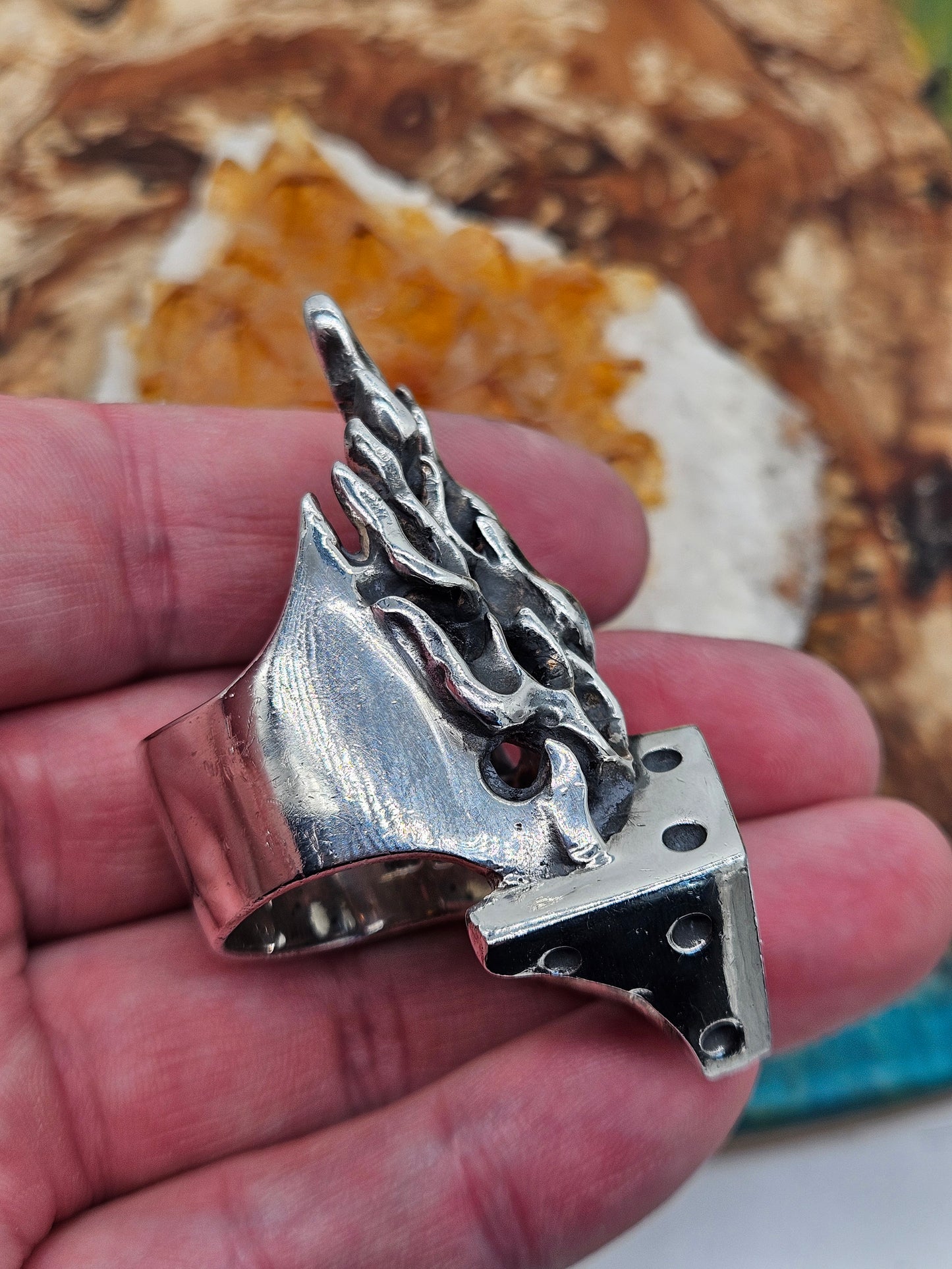 Huge Flaming Dice Ring - 89 Grams, UK Size Z+7