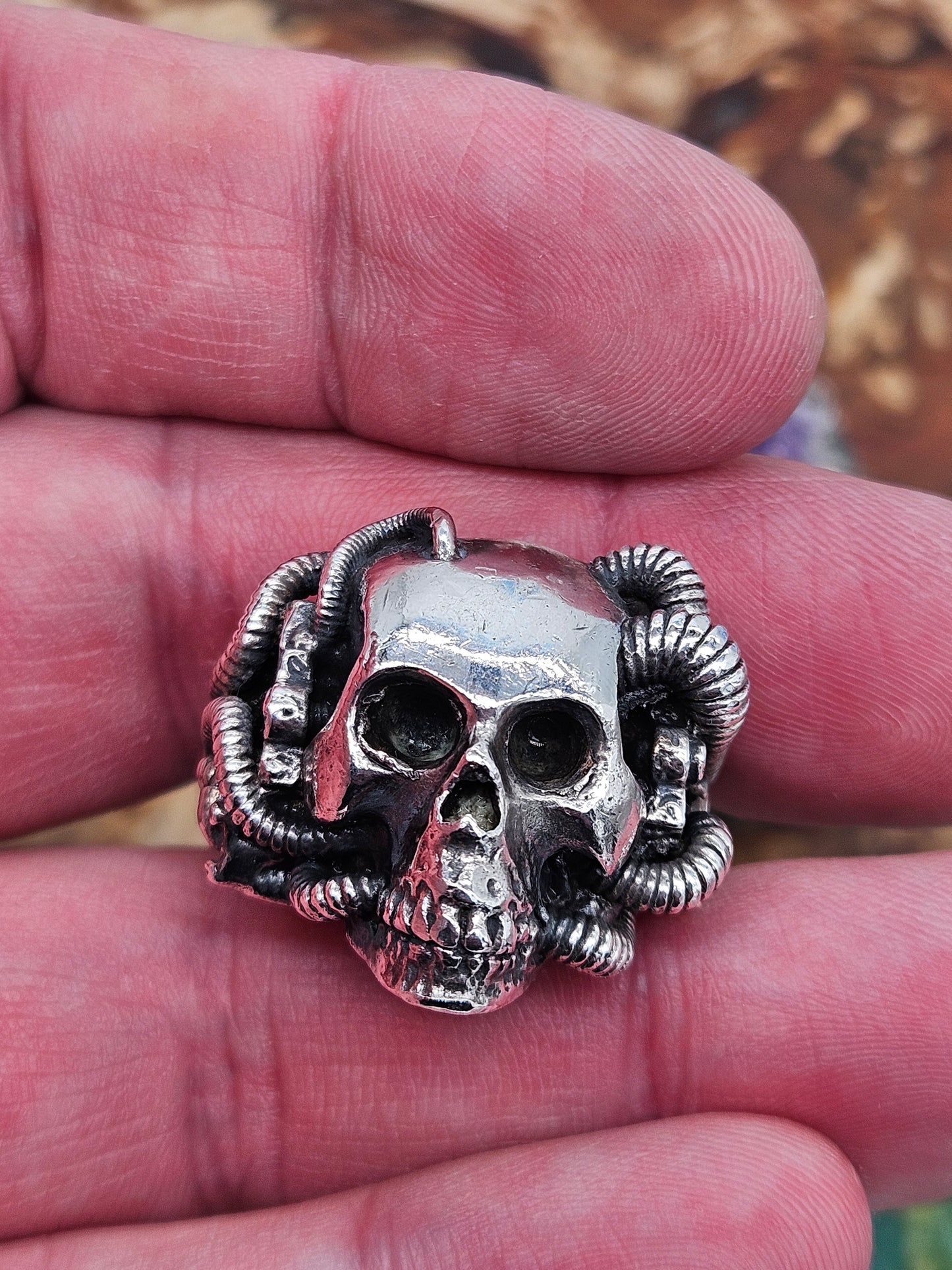 Silver 925 Biomechanical Skull Ring- William Llewellyn Griffiths. Size V