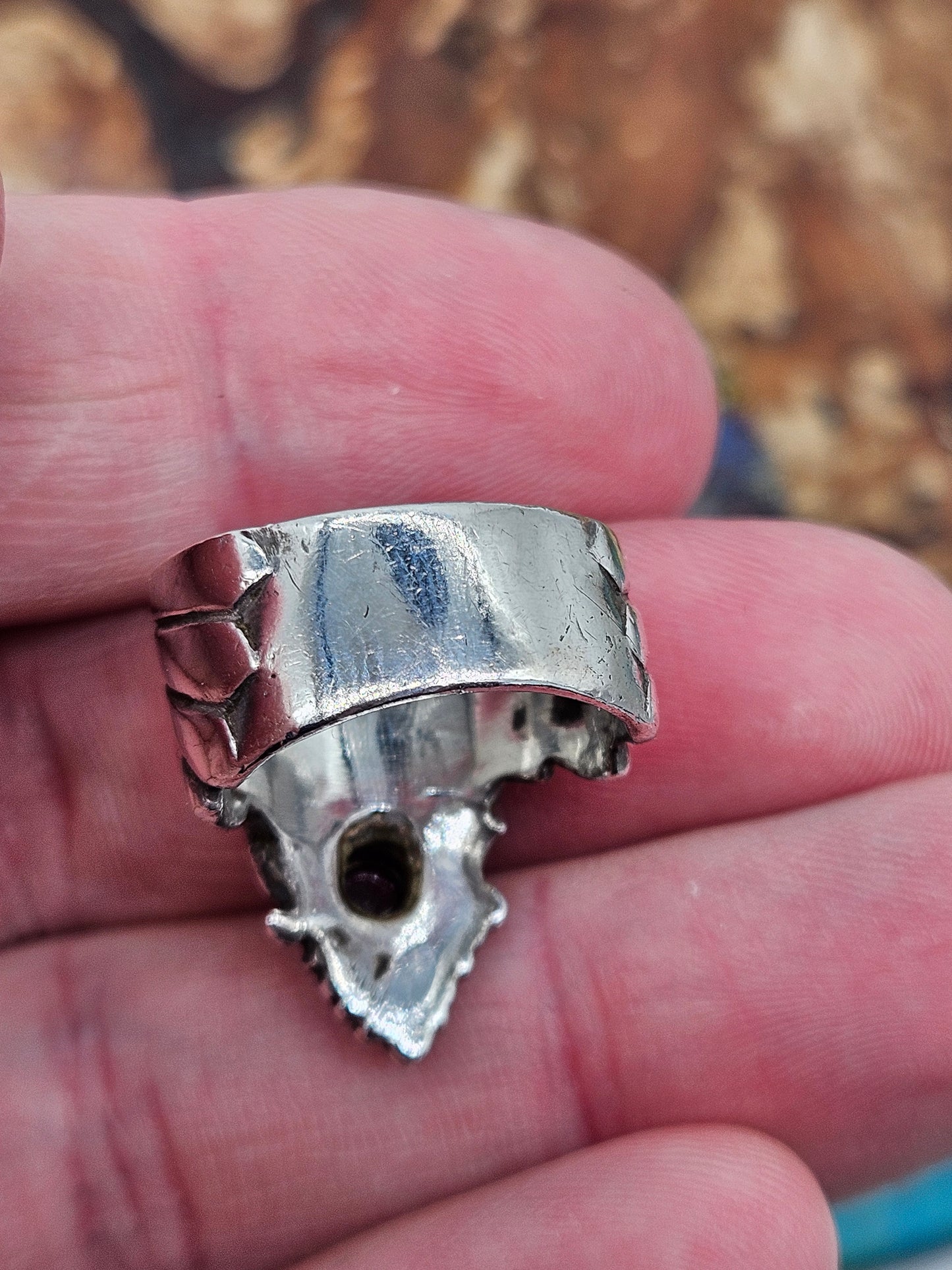 Great Frog - Garnet Phoenix Ring, Silver 925, Size P 1/2