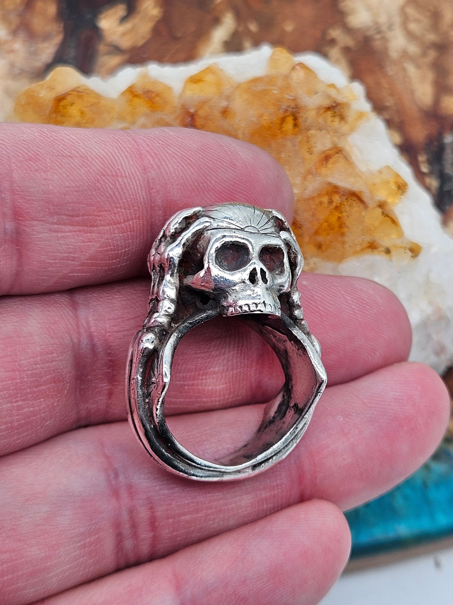 Great Frog, Paterson Riley Migraine Skull Ring, Silver 925, Size T