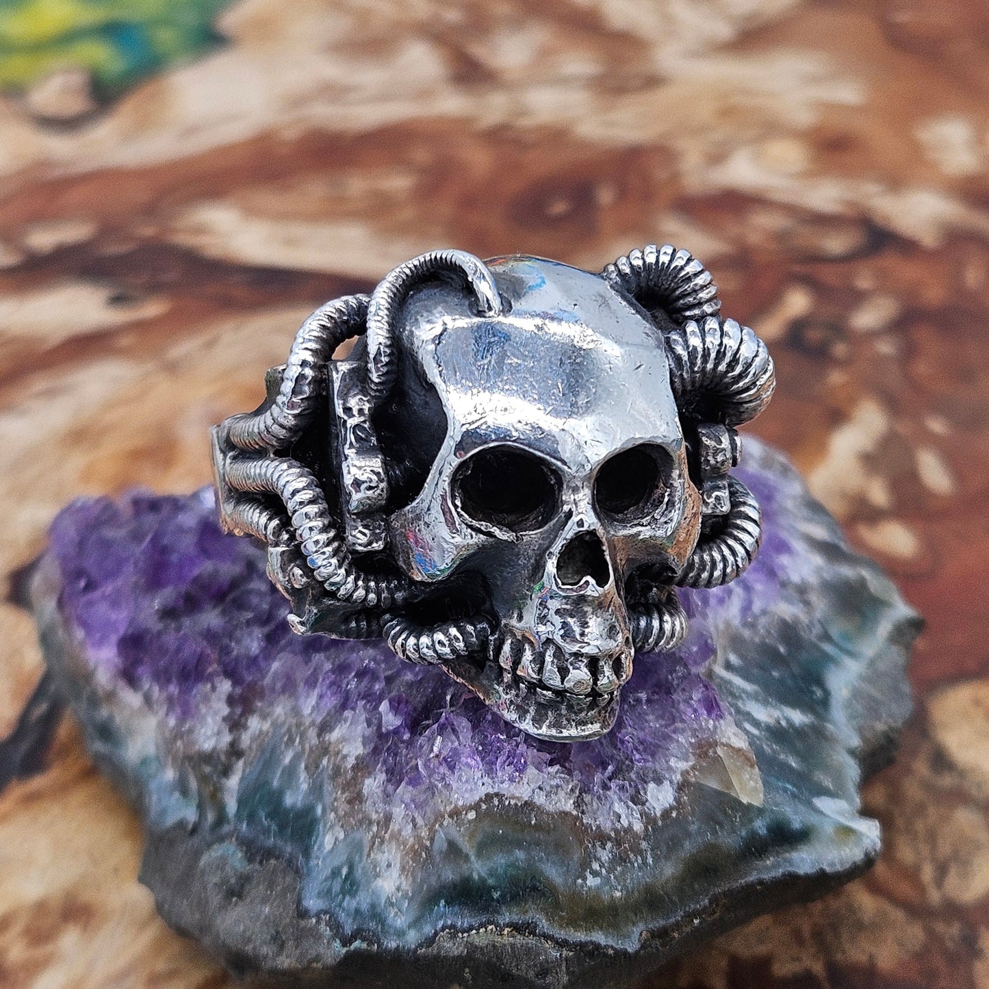 Silver 925 Biomechanical Skull Ring- William Llewellyn Griffiths. Size V