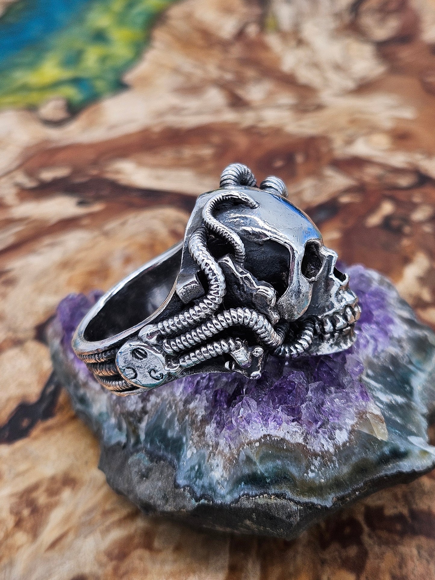 Silver 925 Biomechanical Skull Ring- William Llewellyn Griffiths. Size V