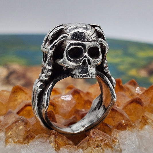 Great Frog, Paterson Riley Migraine Skull Ring, Silver 925, Size T