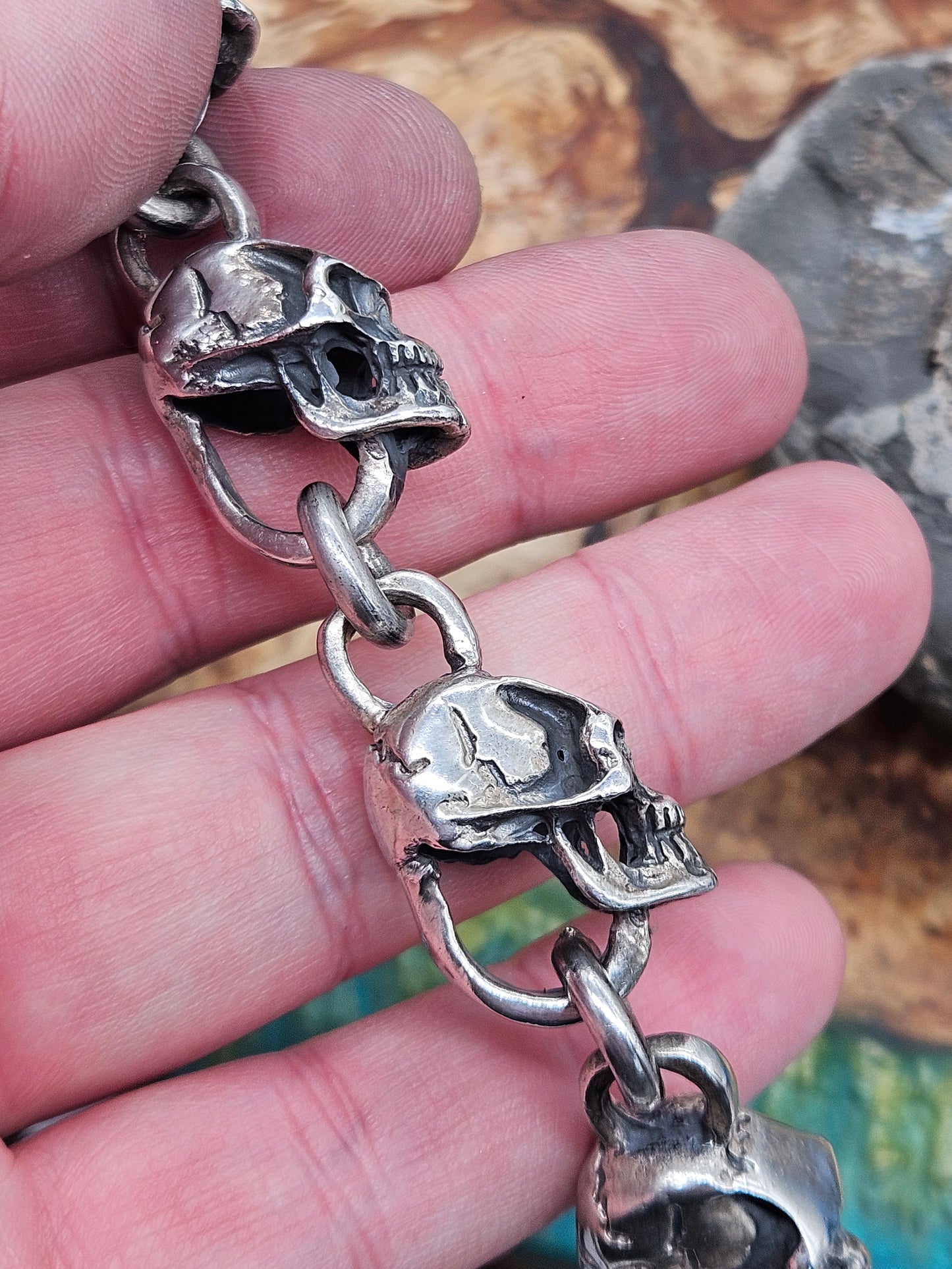 Huge Heavy Mexican Sterling Silver Skull Bracelet. 87 Grams!