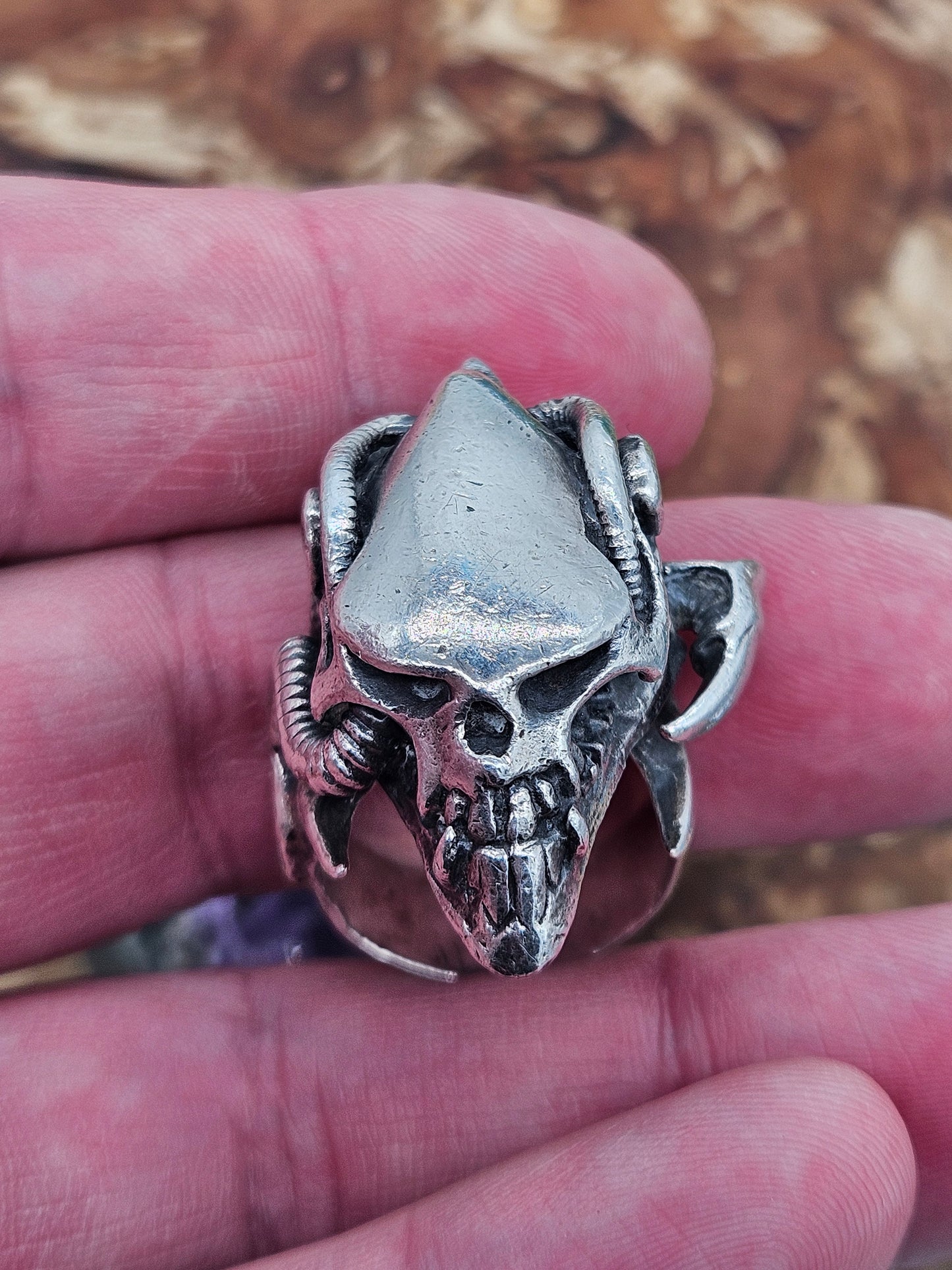 Silver 925 Biomechanical Skull Ring- William Llewellyn Griffiths. Size S 1/2