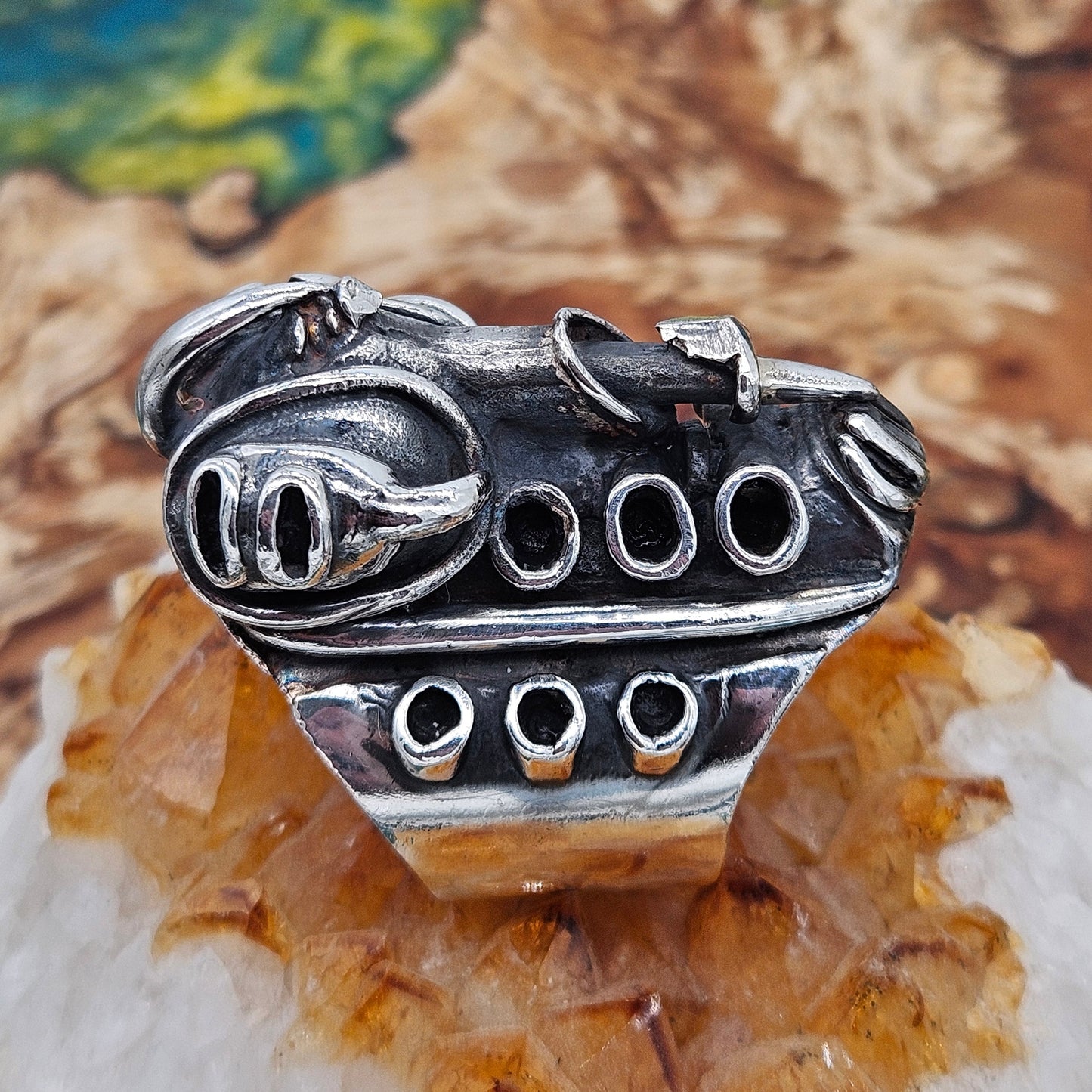 Silver 925 Insectoid Engine ring By Mike Turner. Size X, Wildcat. Heavy! 57g