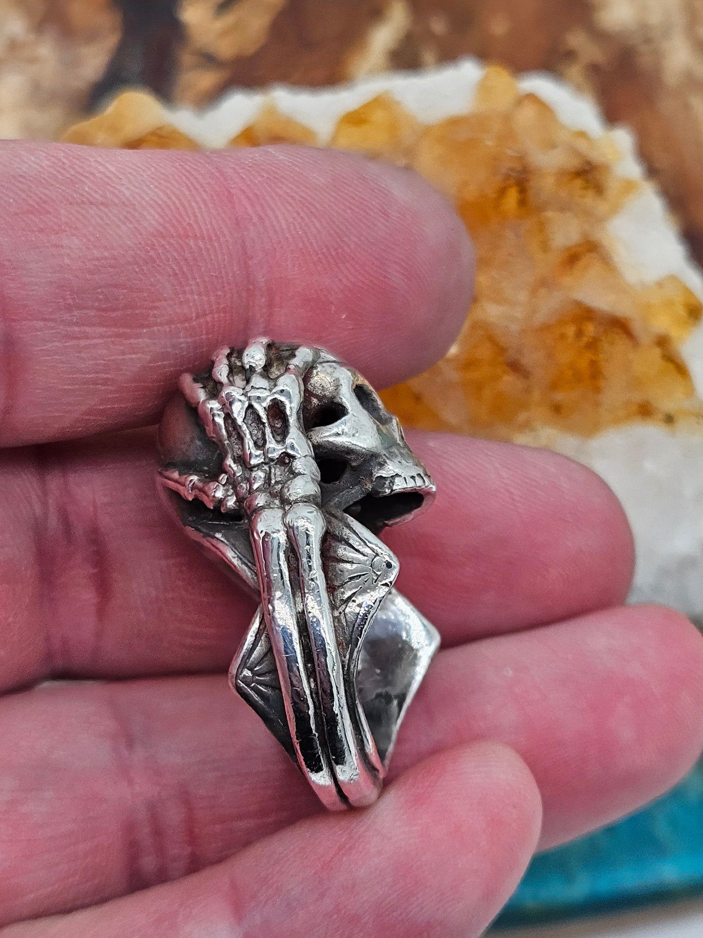 Great Frog, Paterson Riley Migraine Skull Ring, Silver 925, Size T
