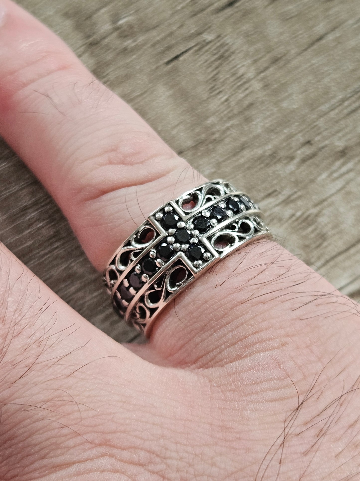 NEW Sterling Silver 925, Black Onyx Cross Band Ring, Size W