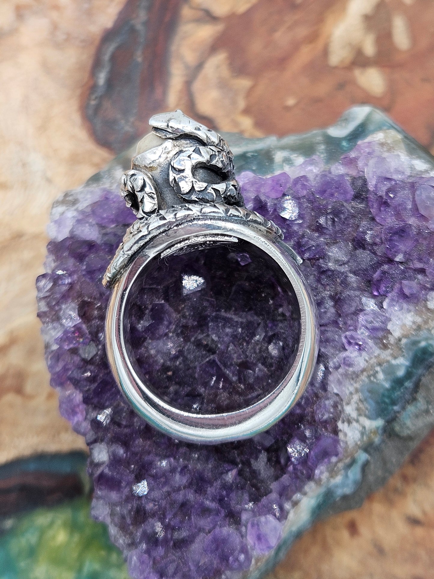 Sterling Silver Skull Snake Ring 925 Solid Heavy, Made By Gypsy Silver. Size N 1/2