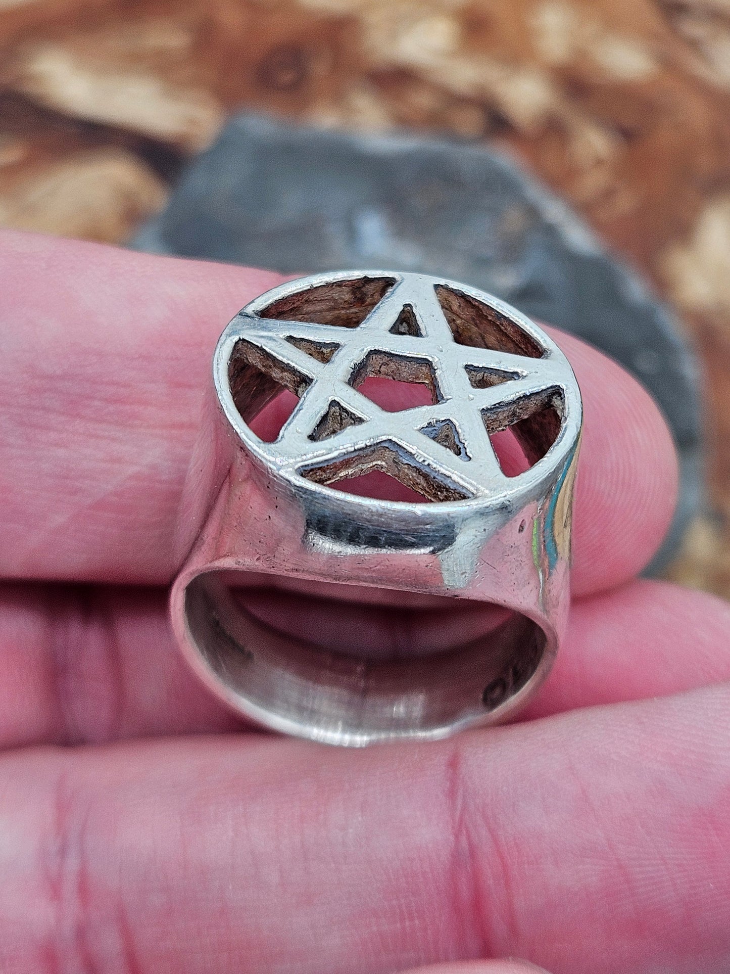 Wildcat Collection - Pentagram Ring, UK Size X 1/2, Solid Silver 925.