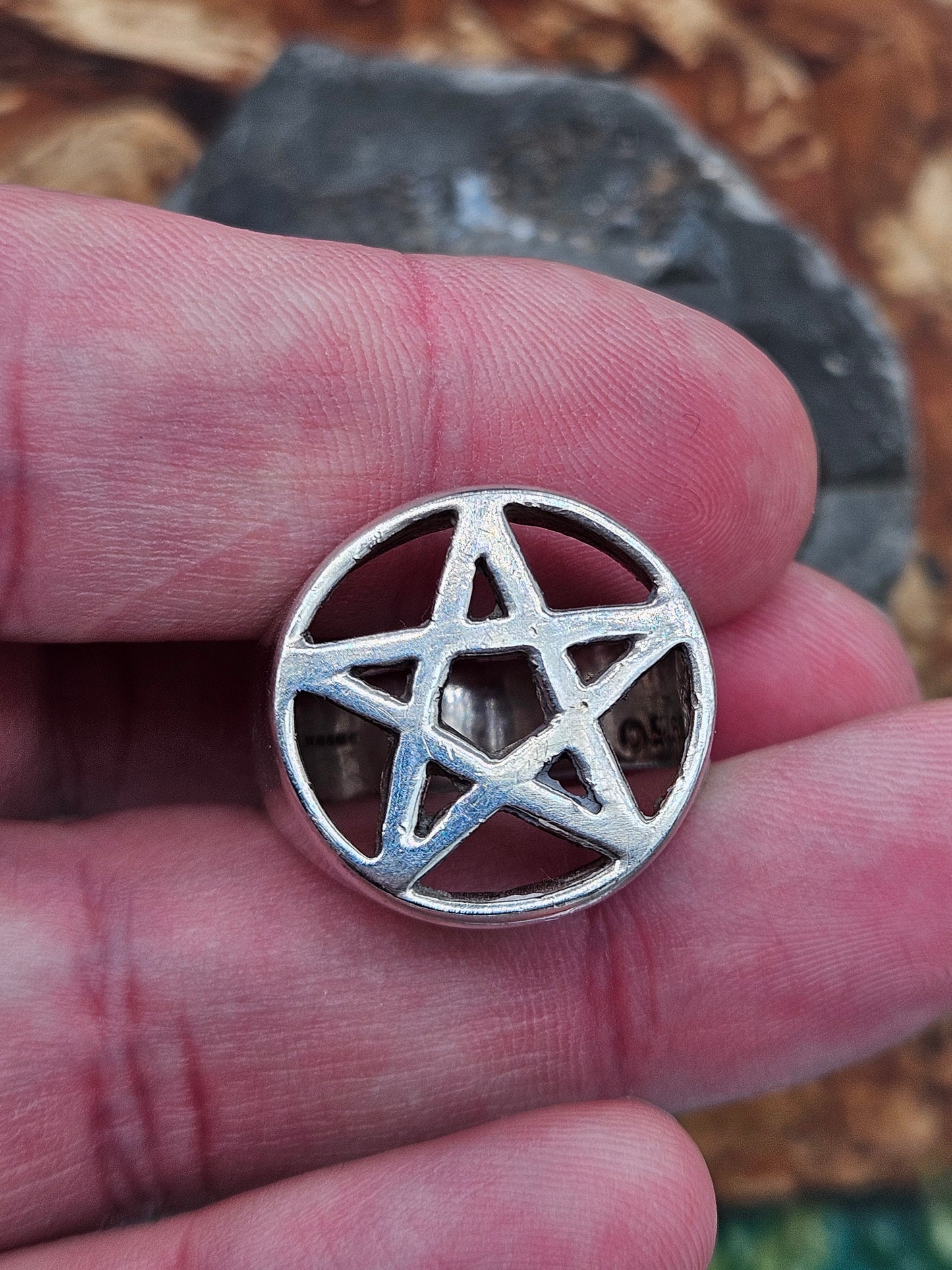 Wildcat Collection - Pentagram Ring, UK Size X 1/2, Solid Silver 925.
