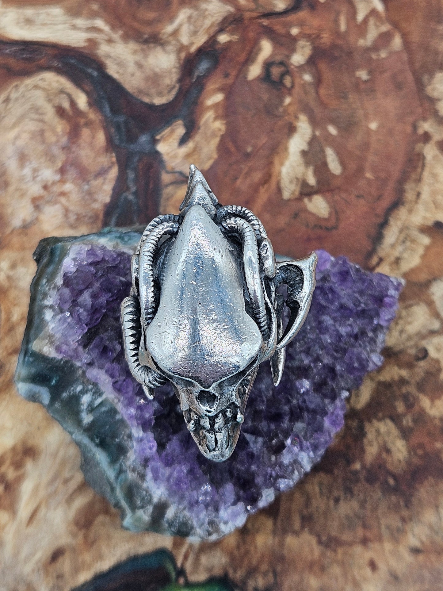 Silver 925 Biomechanical Skull Ring- William Llewellyn Griffiths. Size S 1/2