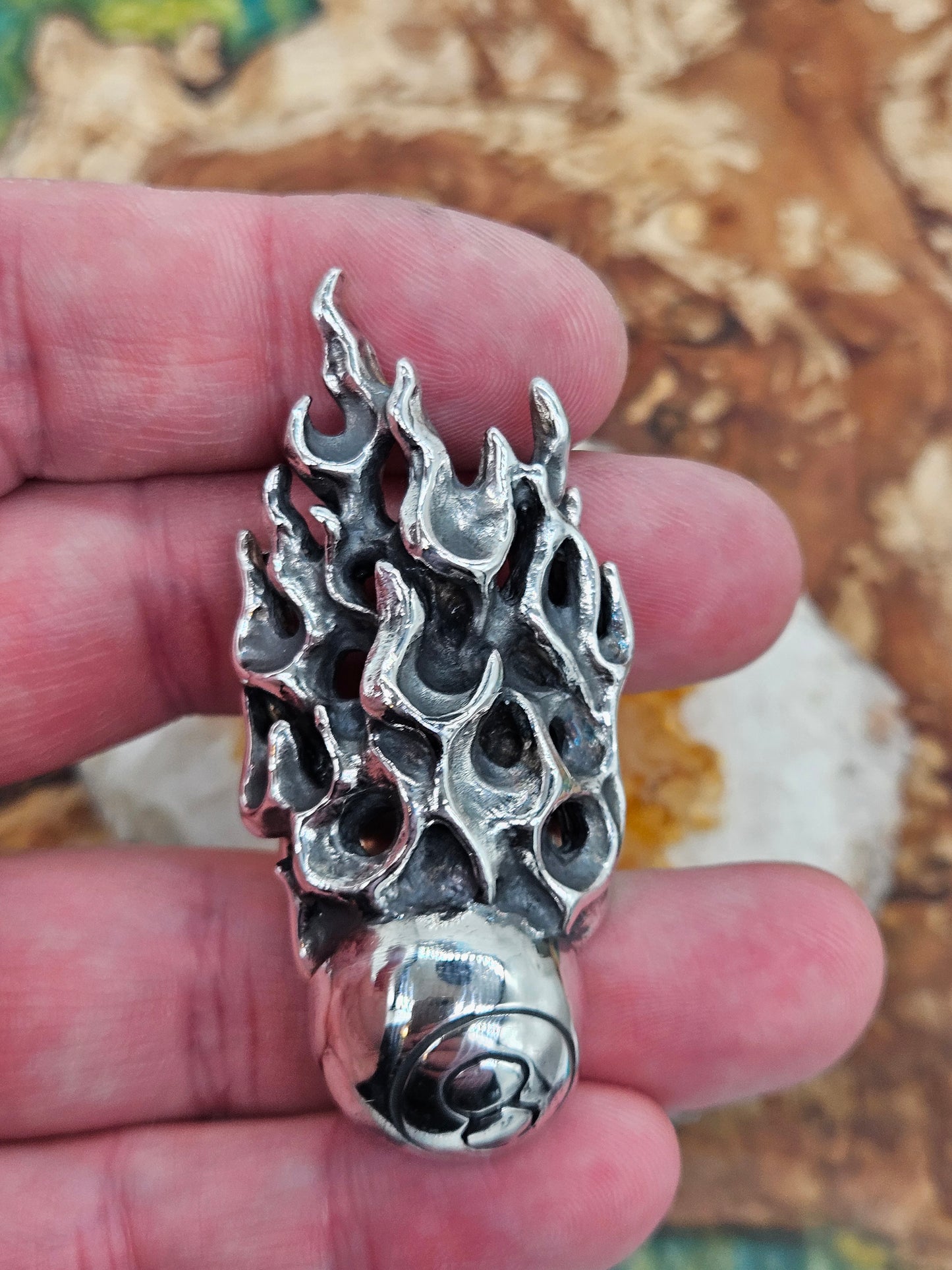 Huge Flaming Eightball Ring - 80 Grams, UK Size W, Wildcat Collection.