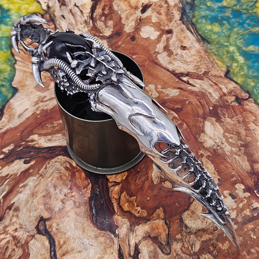 Biomechanical Silver 925 Armour Ring. Gothic, Full Finger, Onyx Stone. 80g+