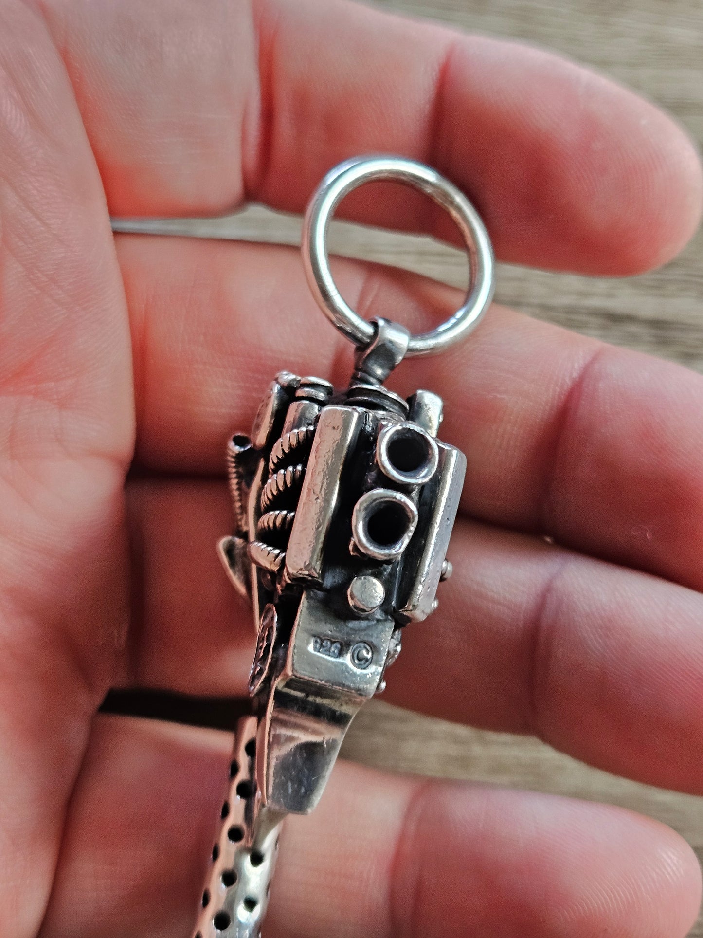 William Llewelyn Griffiths Biomechanical Skull Tattoo Machine Gun Pendant 925