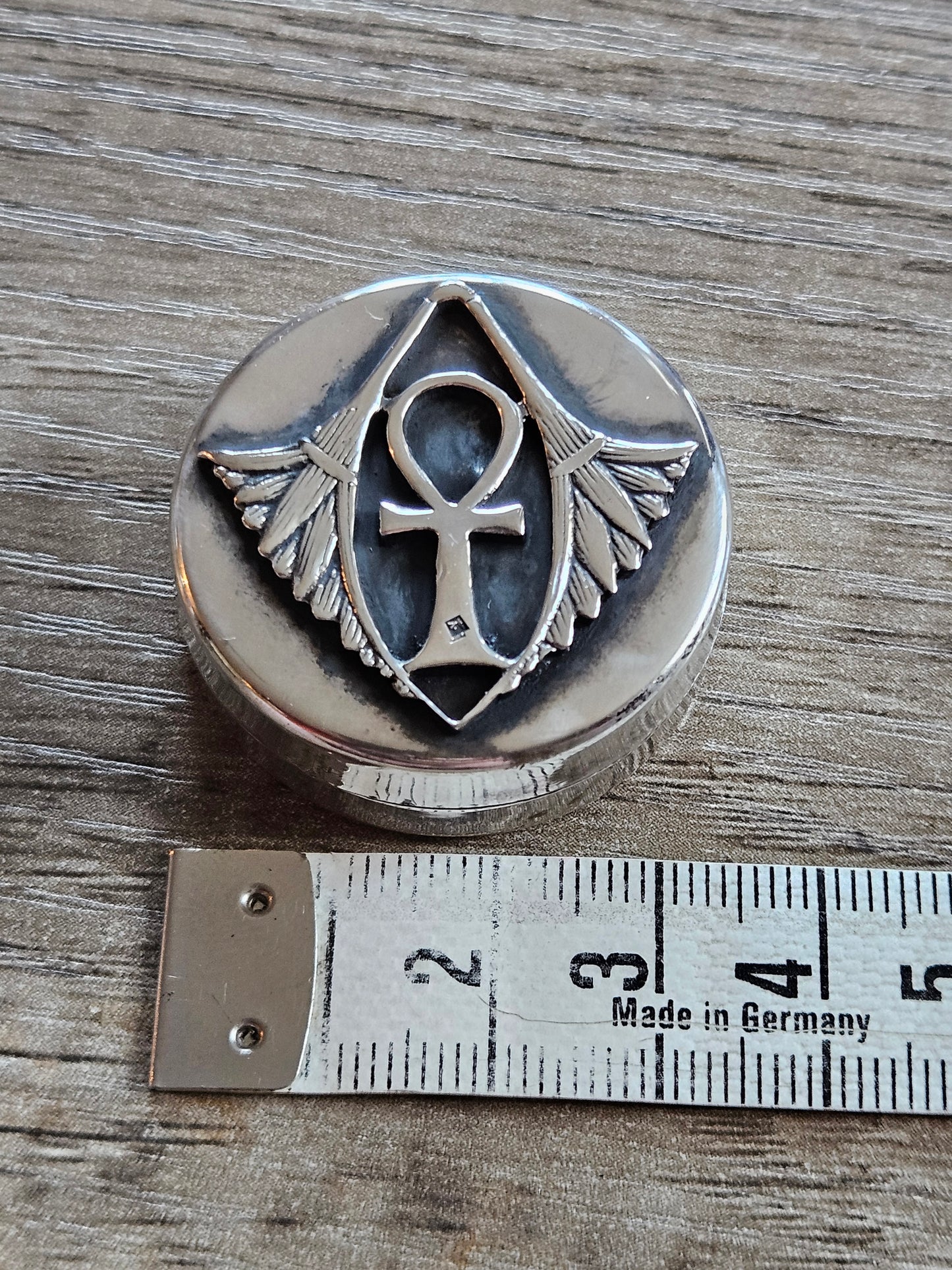 Vintage Silver Egyptian Ankh Cross Trinket Box.