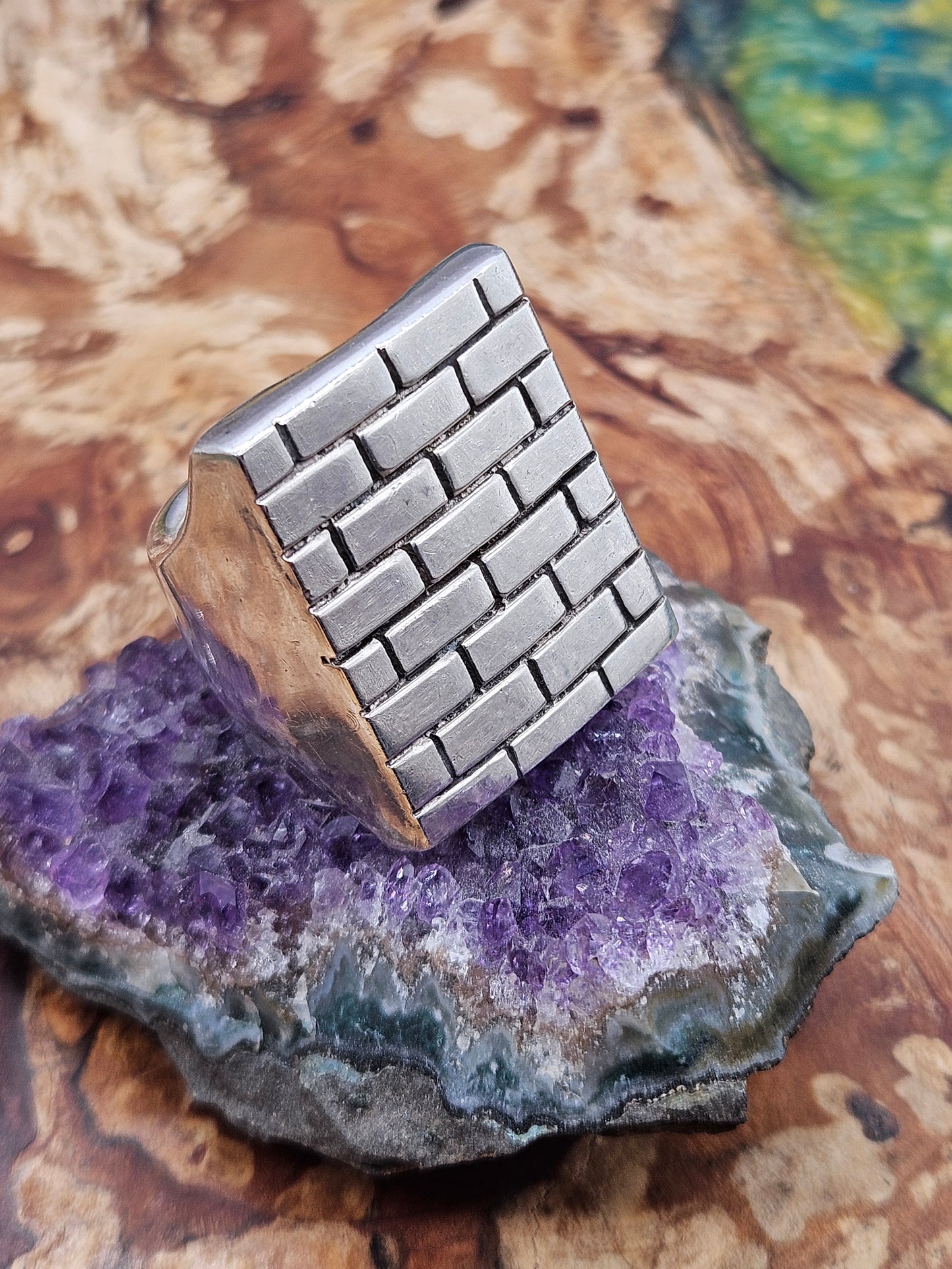 Huge, Heavy Brick Wall Ring, Silver 925. The Wildcat Collection. Size U 1/2. 52g