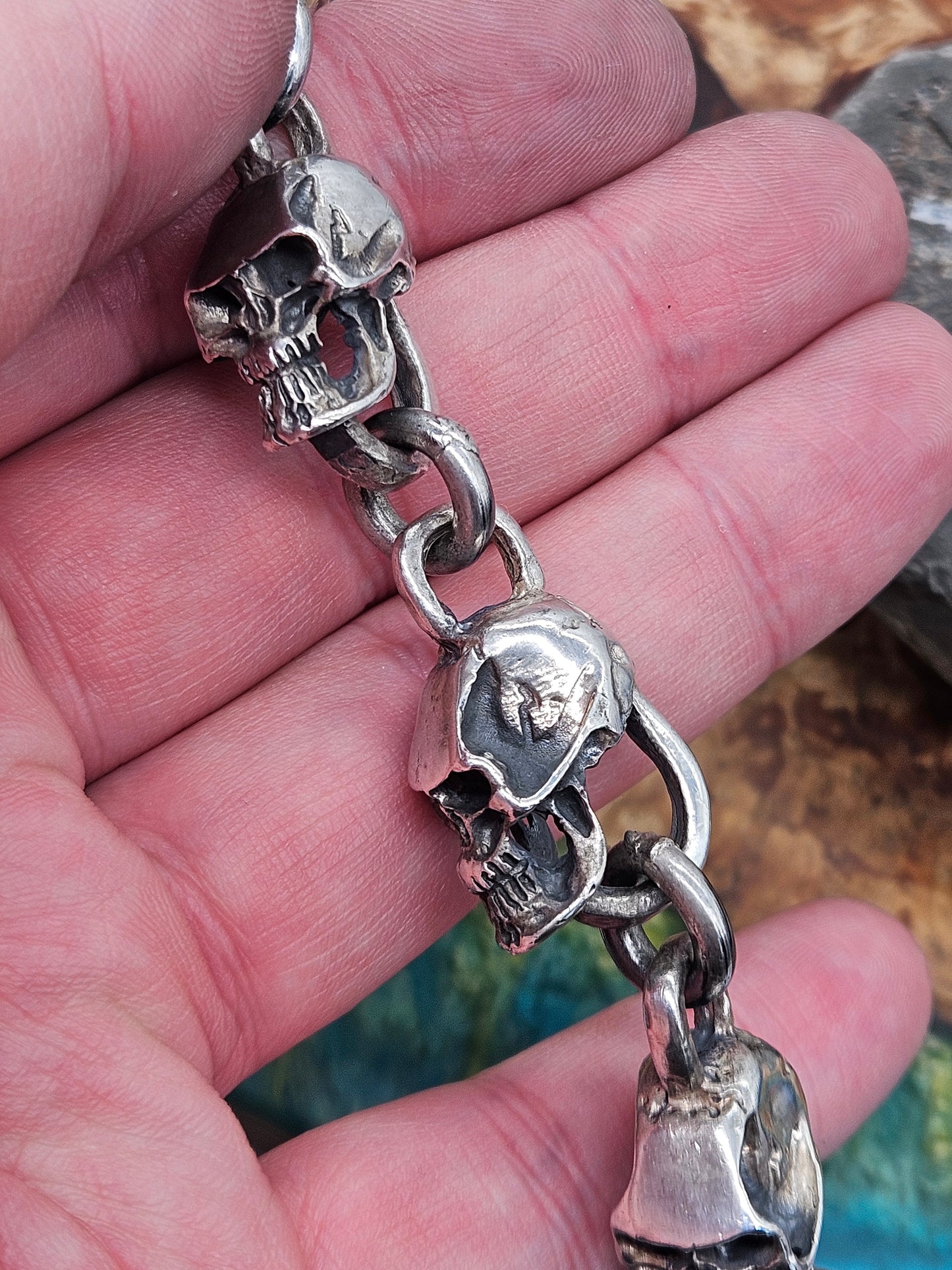 Huge Heavy Mexican Sterling Silver Skull Bracelet. 87 Grams!