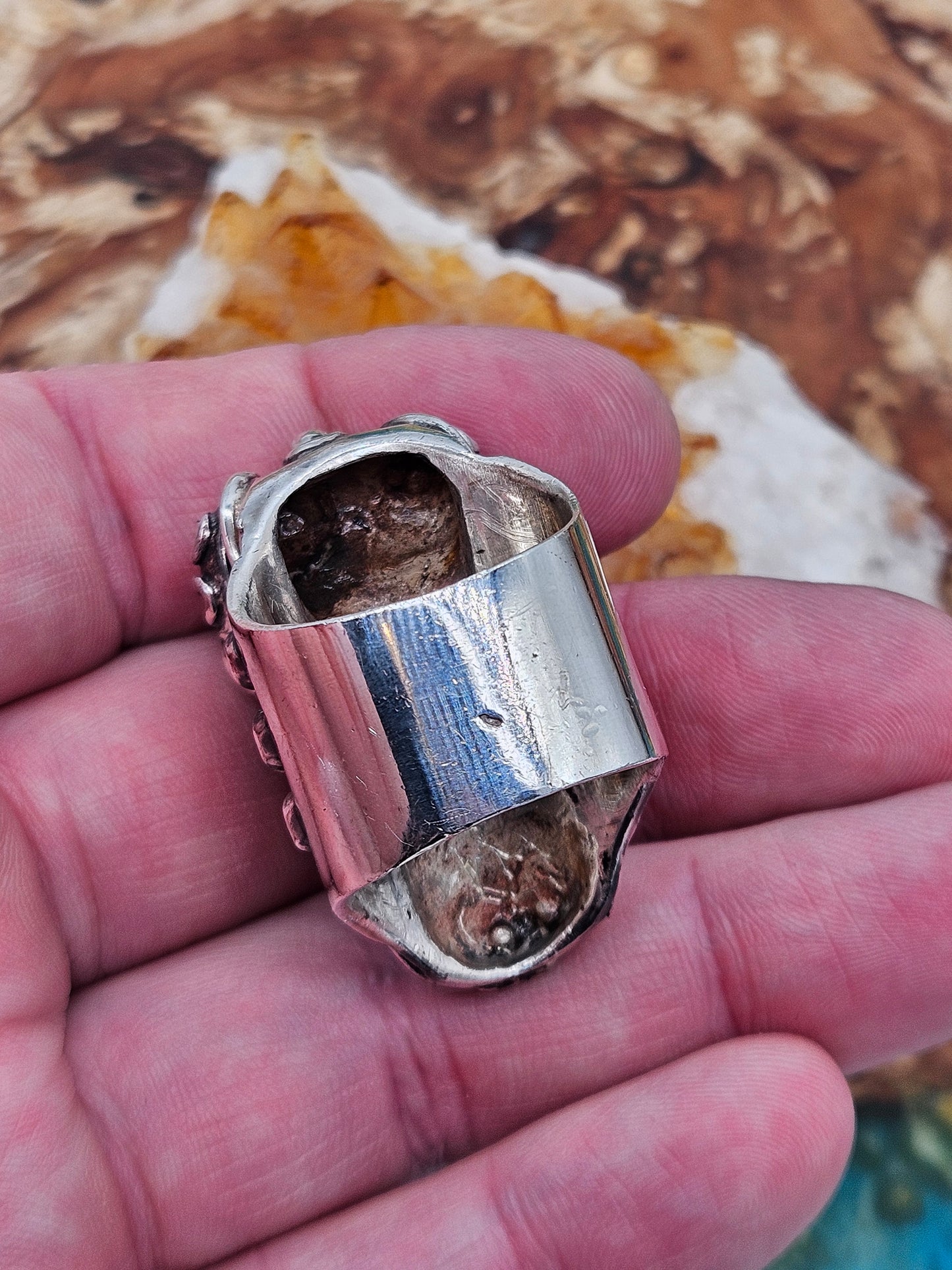 Silver 925 Insectoid Engine ring By Mike Turner. Size X, Wildcat. Heavy! 57g