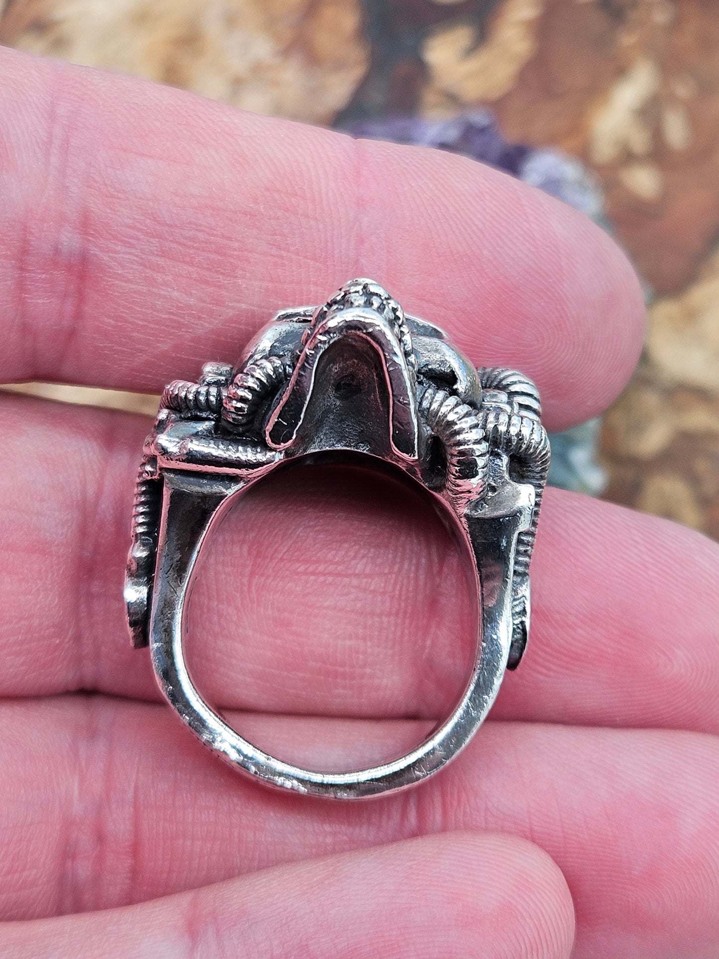 Silver 925 Biomechanical Skull Ring- William Llewellyn Griffiths. Size V