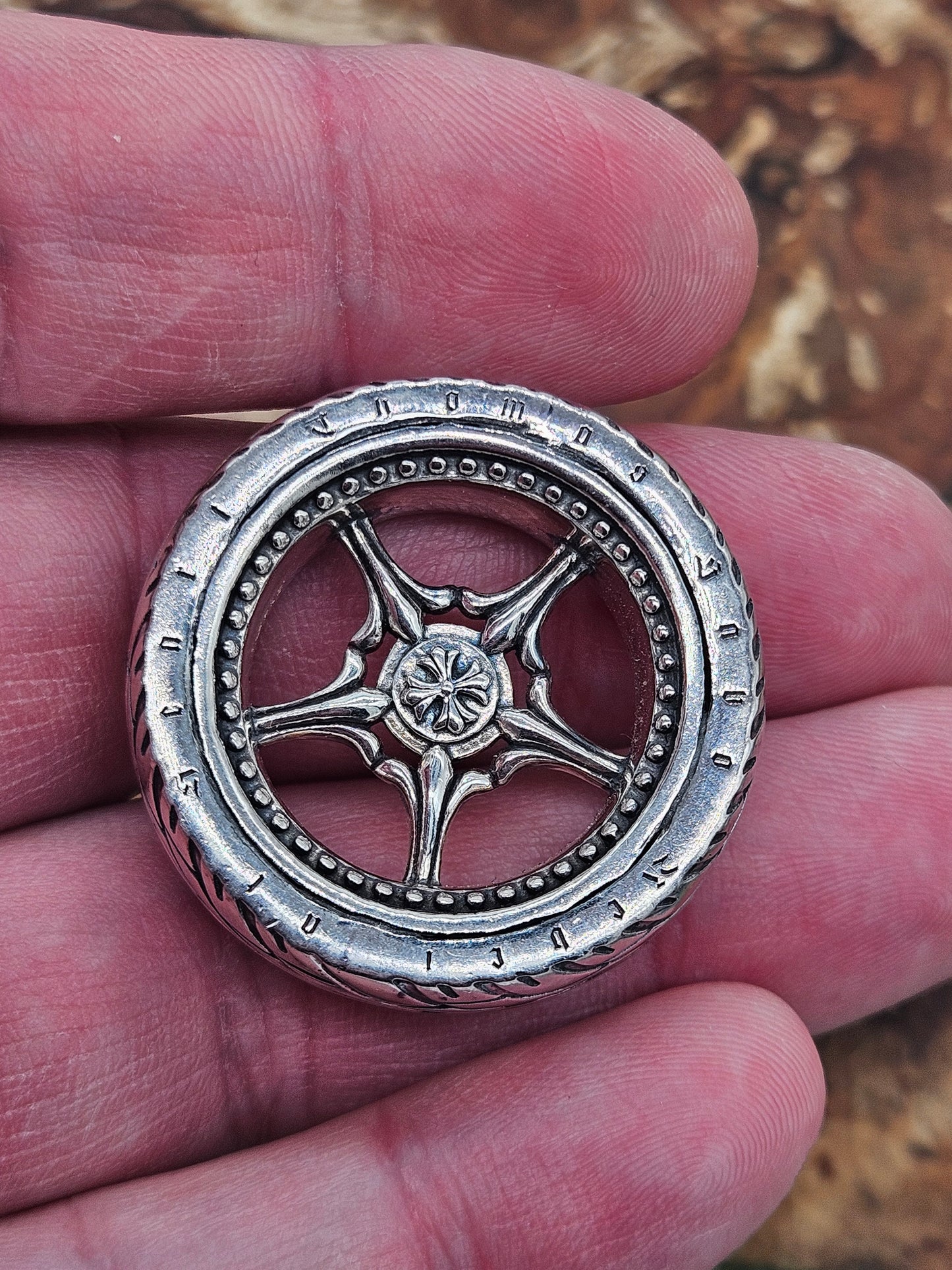 Super Rare Thomas Sabo Rebel At Heart Motorbike Wheel Pendant, Silver 925.
