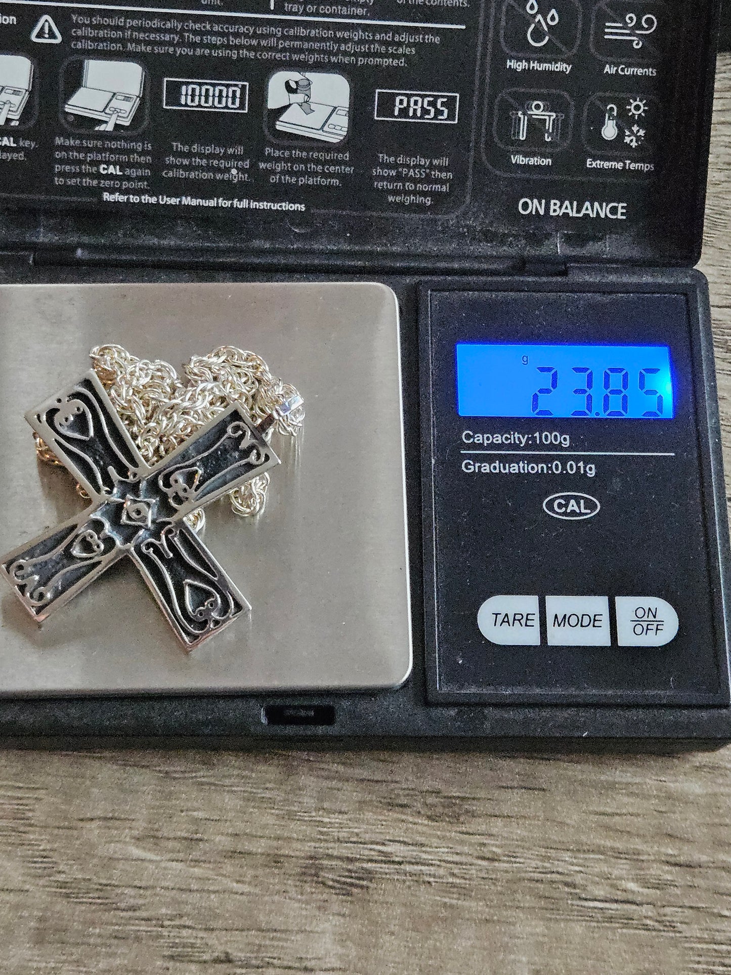 925 Silver Patterned Celtic Cross Pendant, Necklace And Chain. Scottish, 1980.