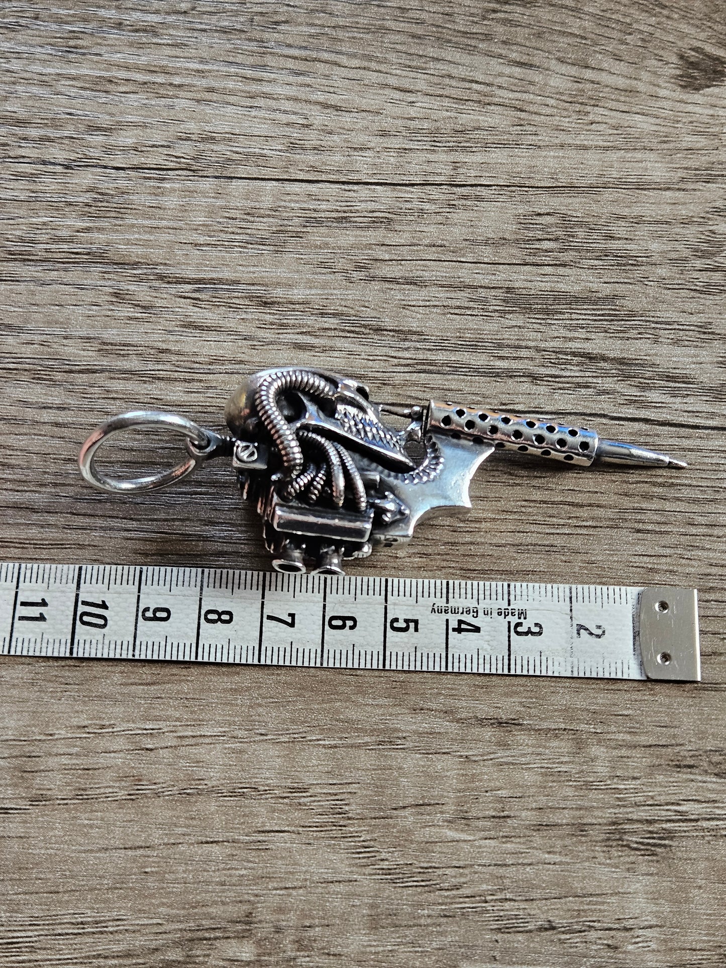 William Llewelyn Griffiths Biomechanical Skull Tattoo Machine Gun Pendant 925