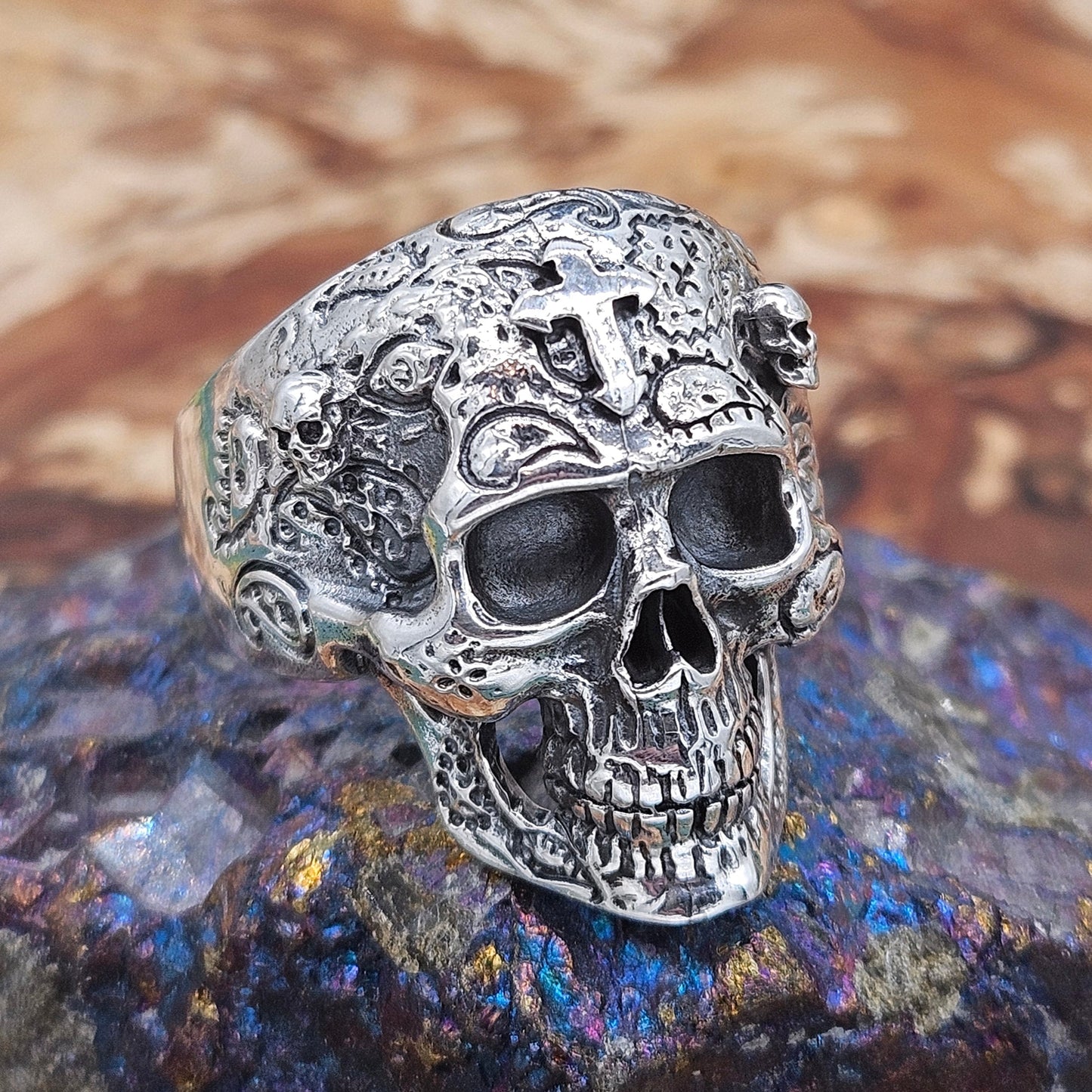 Skull And Cross ring, sterling silver 925. Size Z 2.5, New