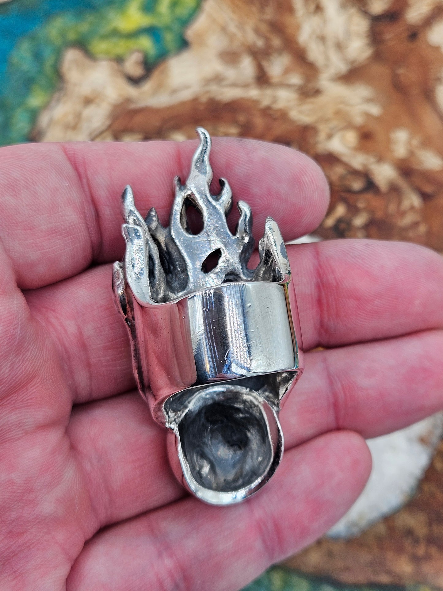 Huge Flaming Eightball Ring - 80 Grams, UK Size W, Wildcat Collection.