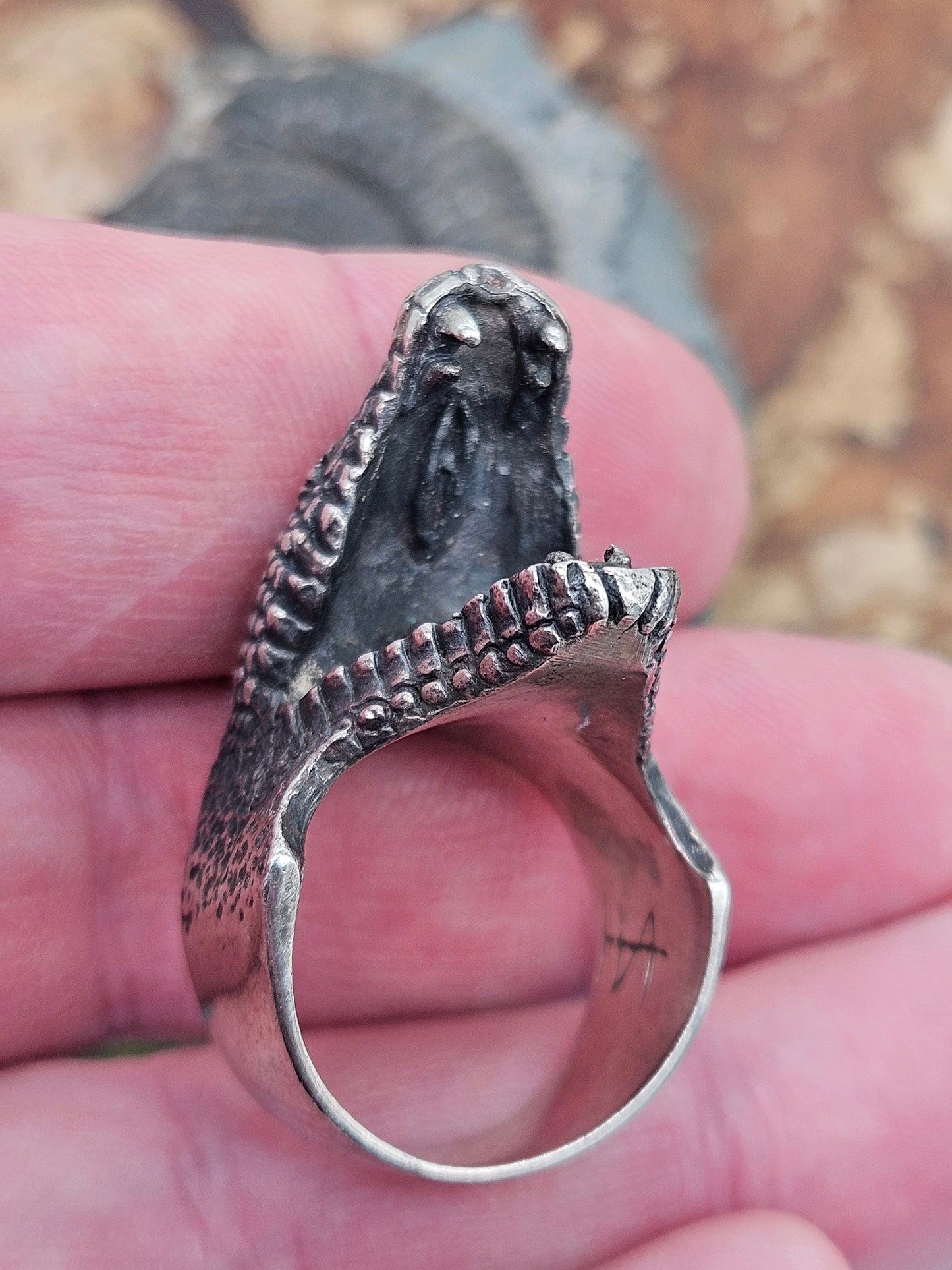 Silver 925 Open Mouth Snake Ring. UK Size T