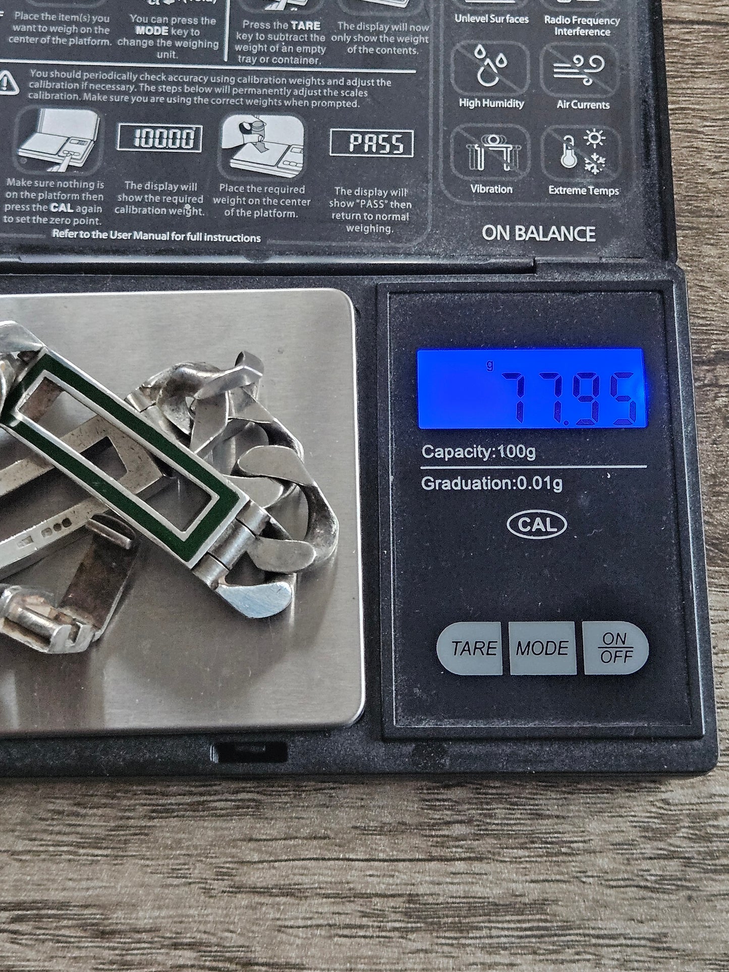 Mappin and Webb Green Enamel Mens I.D Sterling Silver Bracelet.