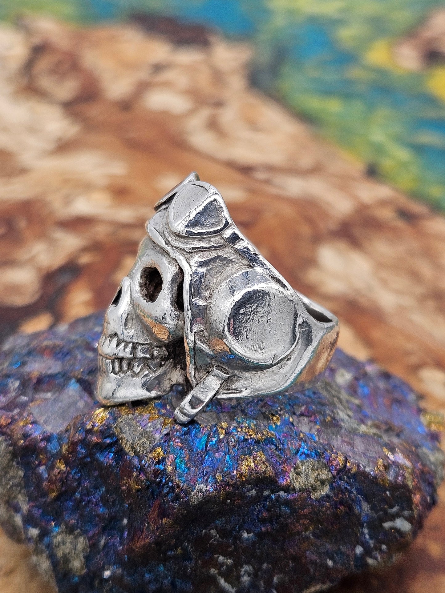 Crazy Pig Designs - Death From Above Skull Ring, Silver 925, Size P 1/2