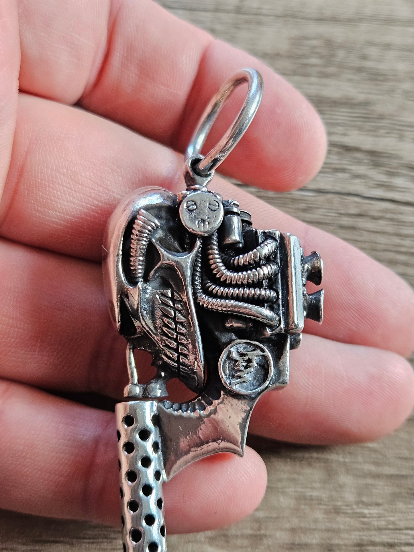 William Llewelyn Griffiths Biomechanical Skull Tattoo Machine Gun Pendant 925