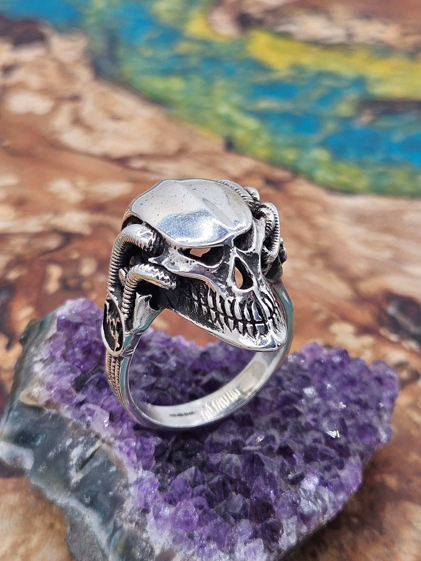 Silver 925 Biomechanical Skull Ring- William Llewellyn Griffiths. Size Z+5