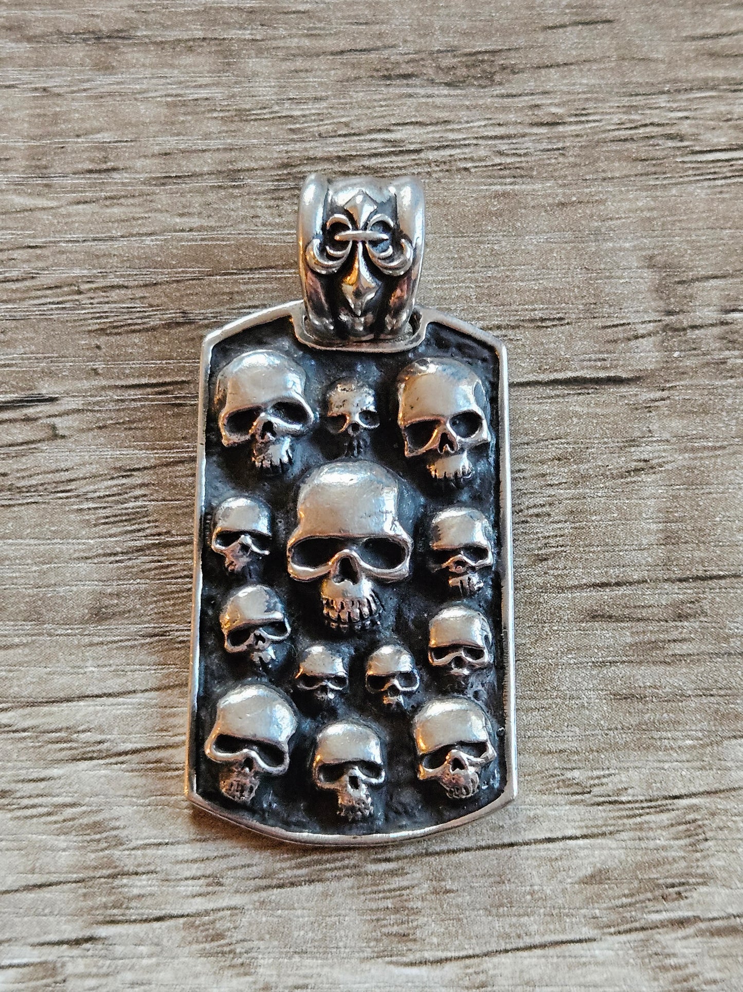 Affliction .925 Sterling Silver Dogtag Skulls Pendant Vintage & Rare. Catacombs.