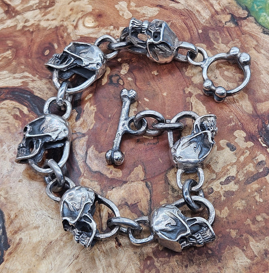 Huge Heavy Mexican Sterling Silver Skull Bracelet. 87 Grams!