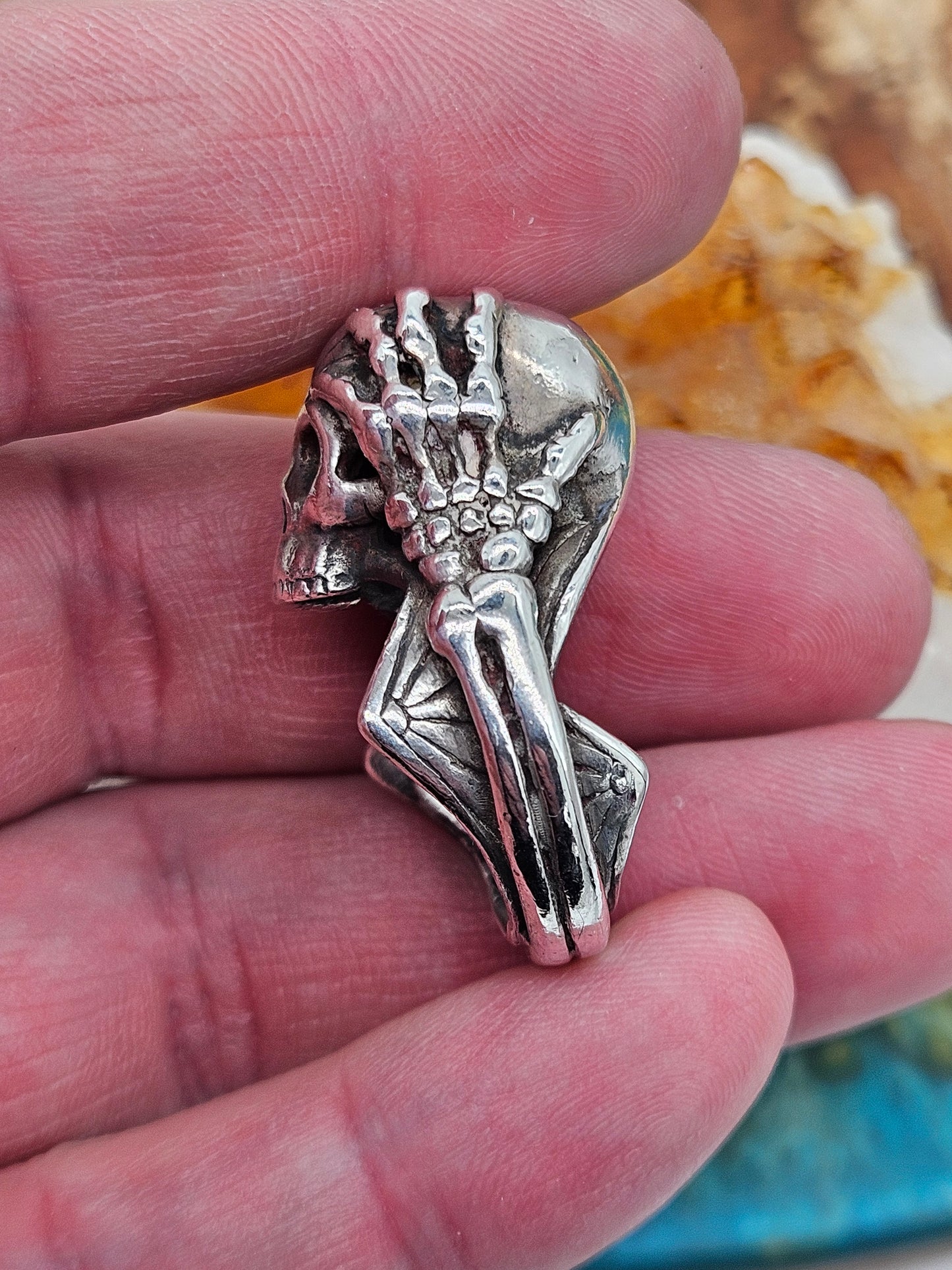 Great Frog, Paterson Riley Migraine Skull Ring, Silver 925, Size T