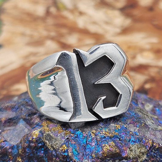 13 Thirteen ring, sterling silver 925. Size Z 1/2, New.