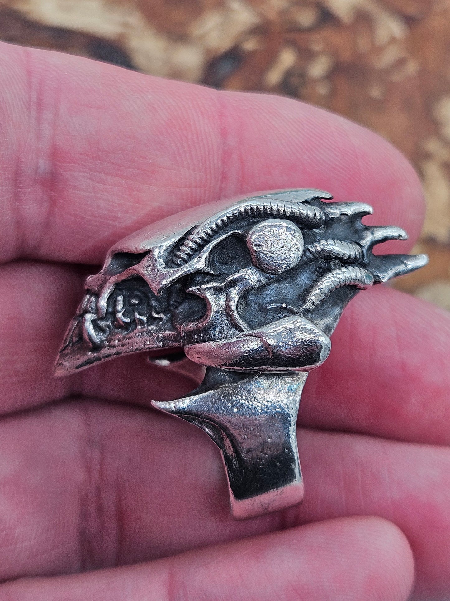 Silver 925 Biomechanical Skull Ring- William Llewellyn Griffiths. Size S 1/2