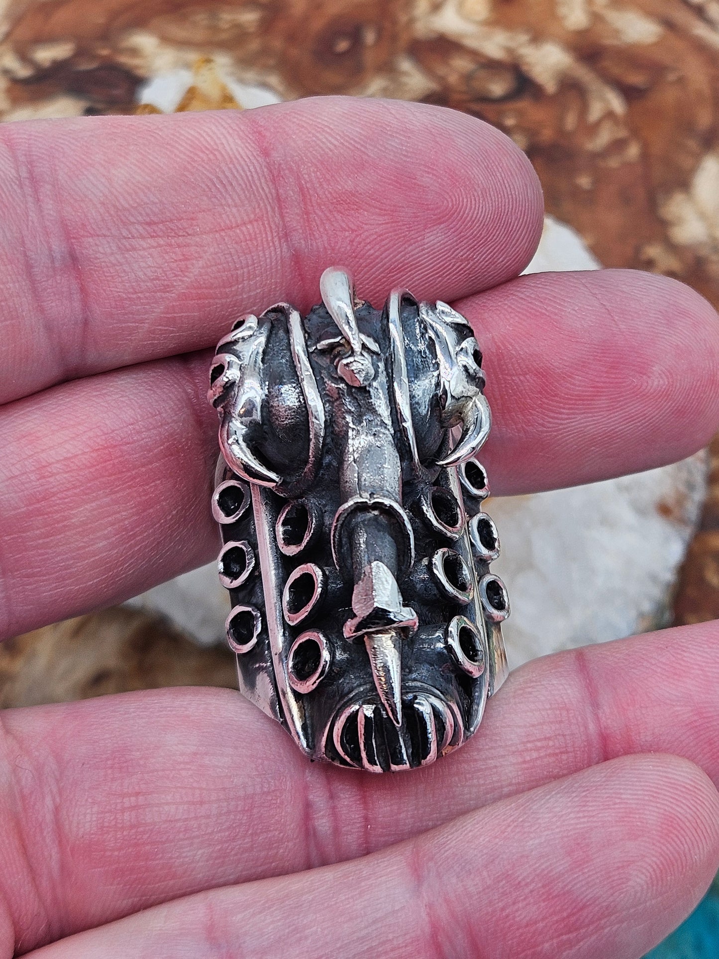 Silver 925 Insectoid Engine ring By Mike Turner. Size X, Wildcat. Heavy! 57g