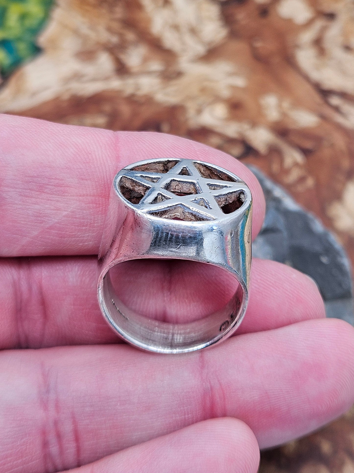 Wildcat Collection - Pentagram Ring, UK Size X 1/2, Solid Silver 925.