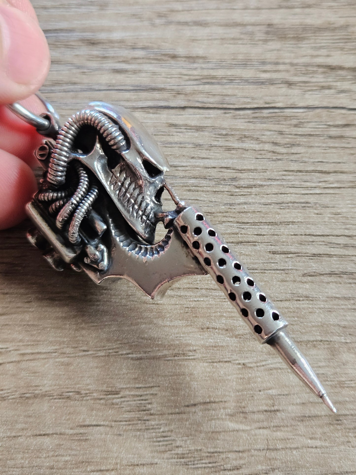 William Llewelyn Griffiths Biomechanical Skull Tattoo Machine Gun Pendant 925