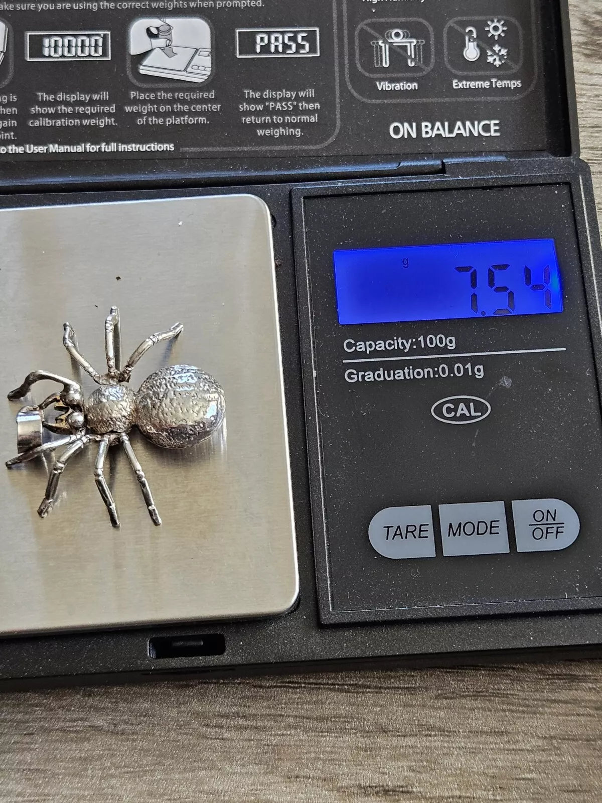 Sterling Silver 925 Articulated Spider Pendant. NEW