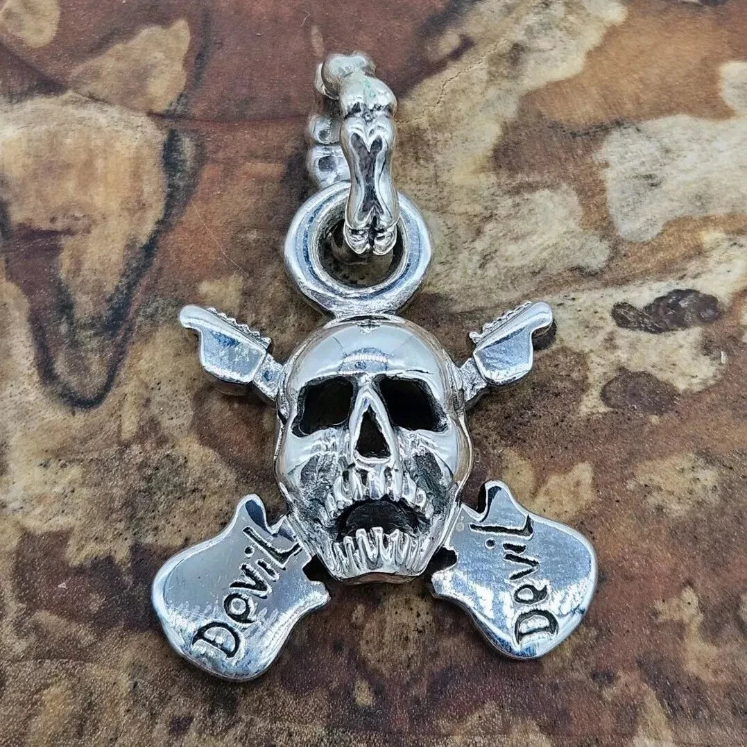 Sterling Silver 925 Guitar Devil Skull Pendant, Brand New Stock! Gothic.