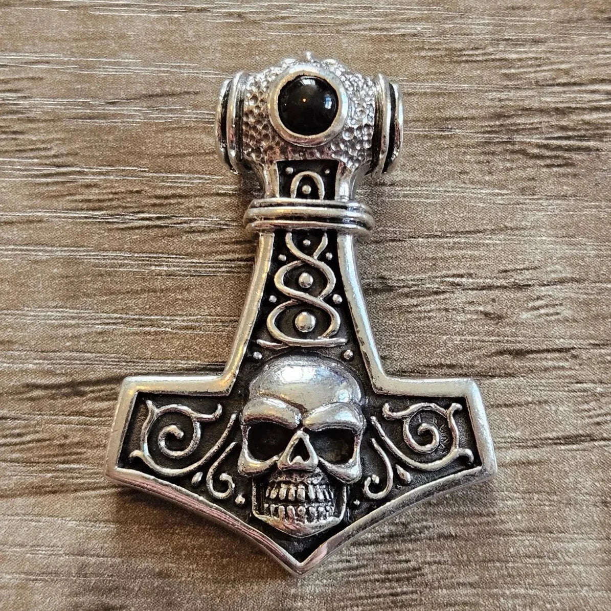 Thors Hammer Skull Onyx Pendant 925 Sterling silver Mjolnir Biker Celtic.
