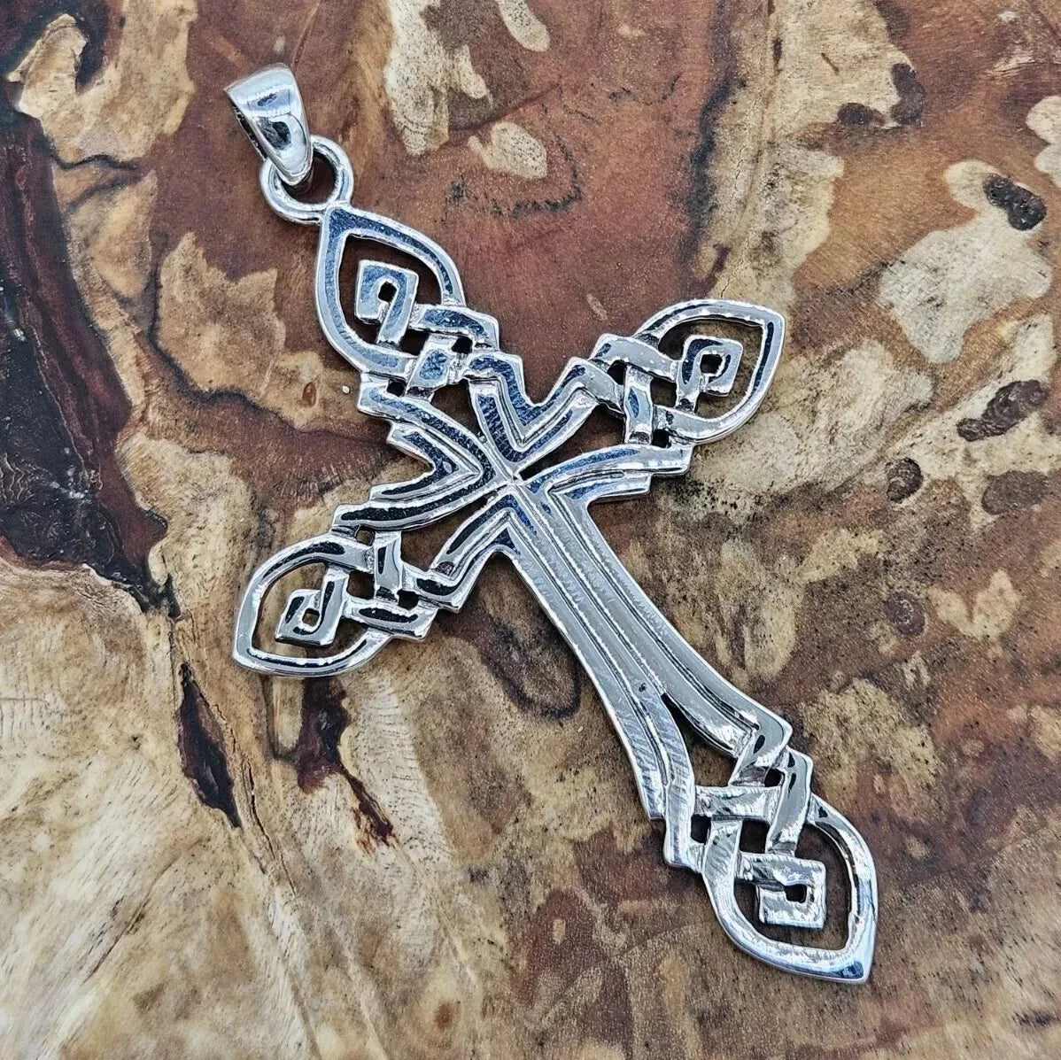 Large Sterling Silver 925 Celtic Knot Cross Pendant. Gothic, NEW