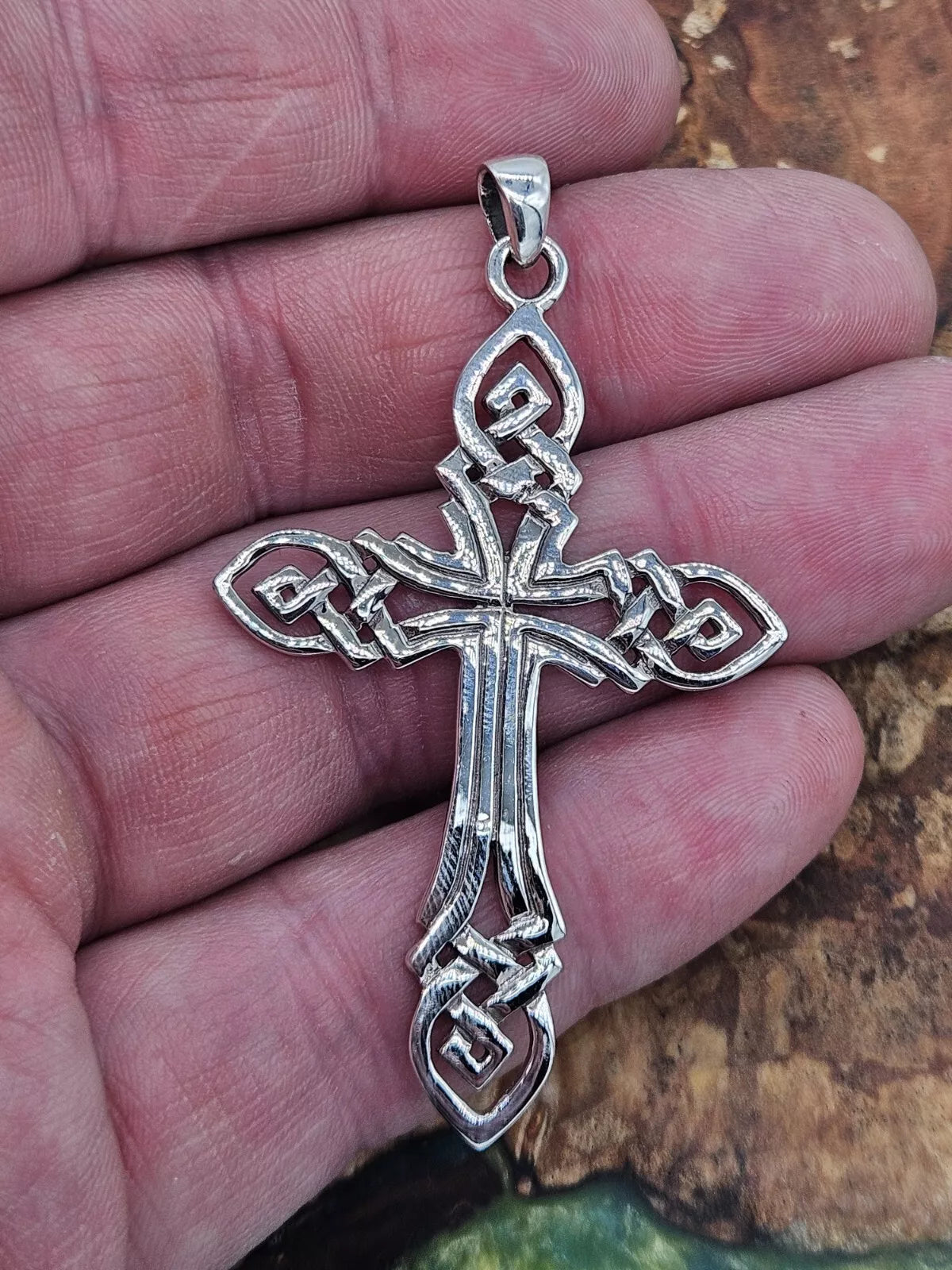 Large Sterling Silver 925 Celtic Knot Cross Pendant. Gothic, NEW