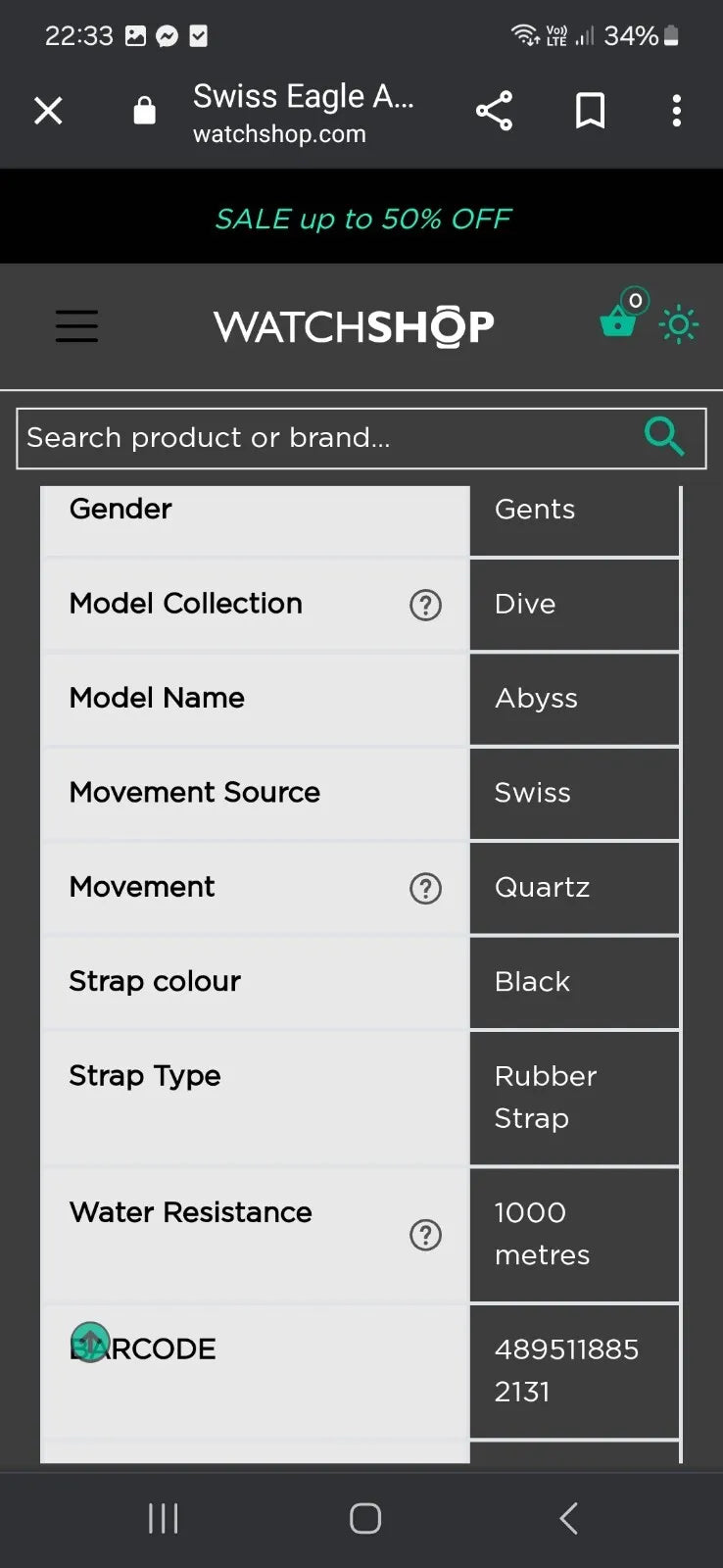 Swiss Eagle Mens Swiss Eagle Abyss Watch SE-9073-0B, 1000m Dive Watch.